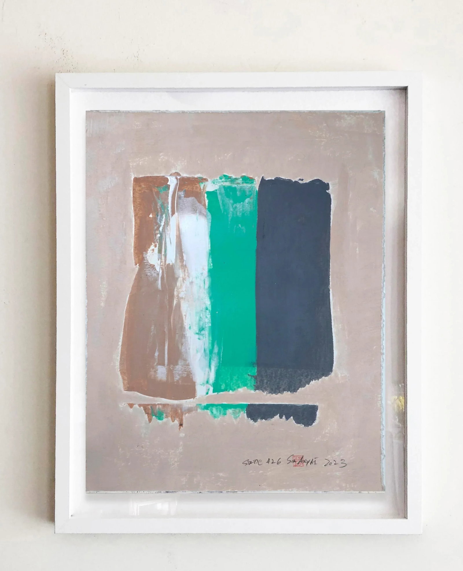 Static 426 Framed Abstract Brown / Green Painting - 4