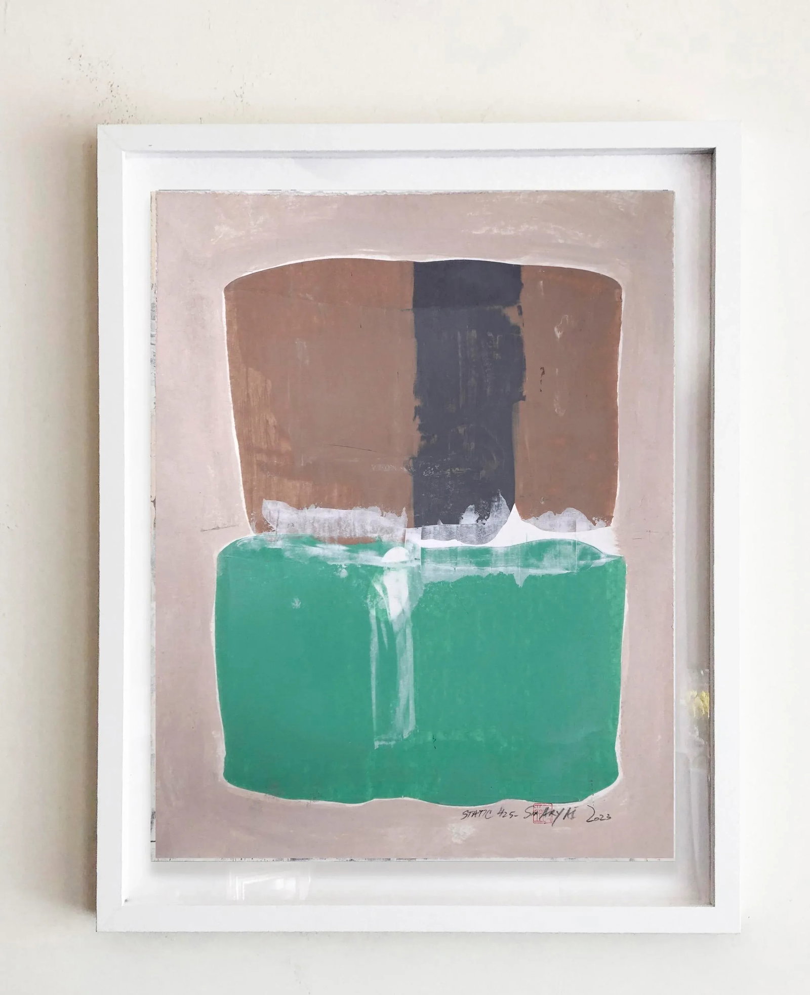 Static 425 Framed Abstract Green/Brown Painting - 4
