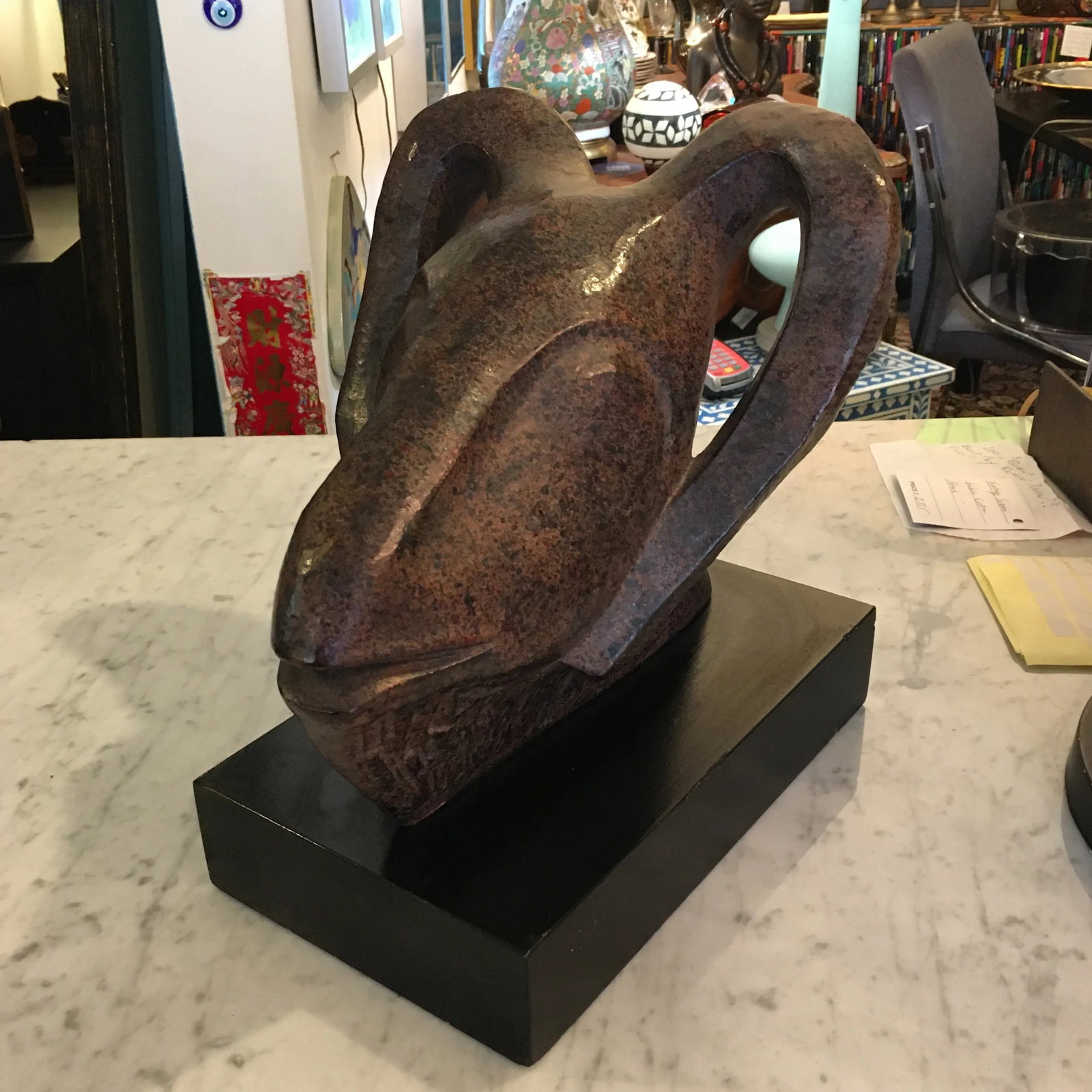 Textured Metal Ram Head Sculpture - 10