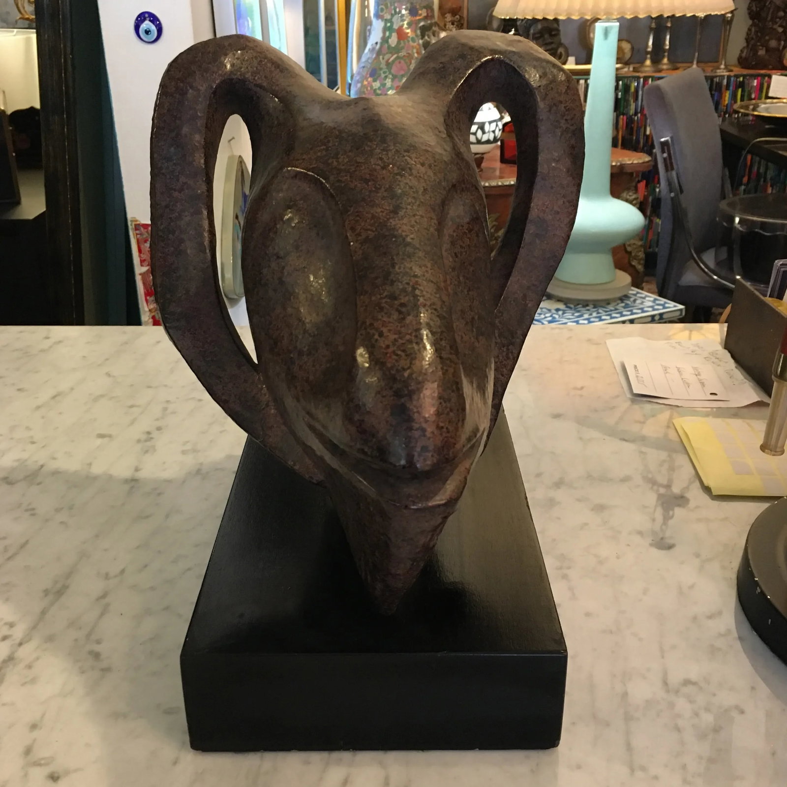 Textured Metal Ram Head Sculpture - 2