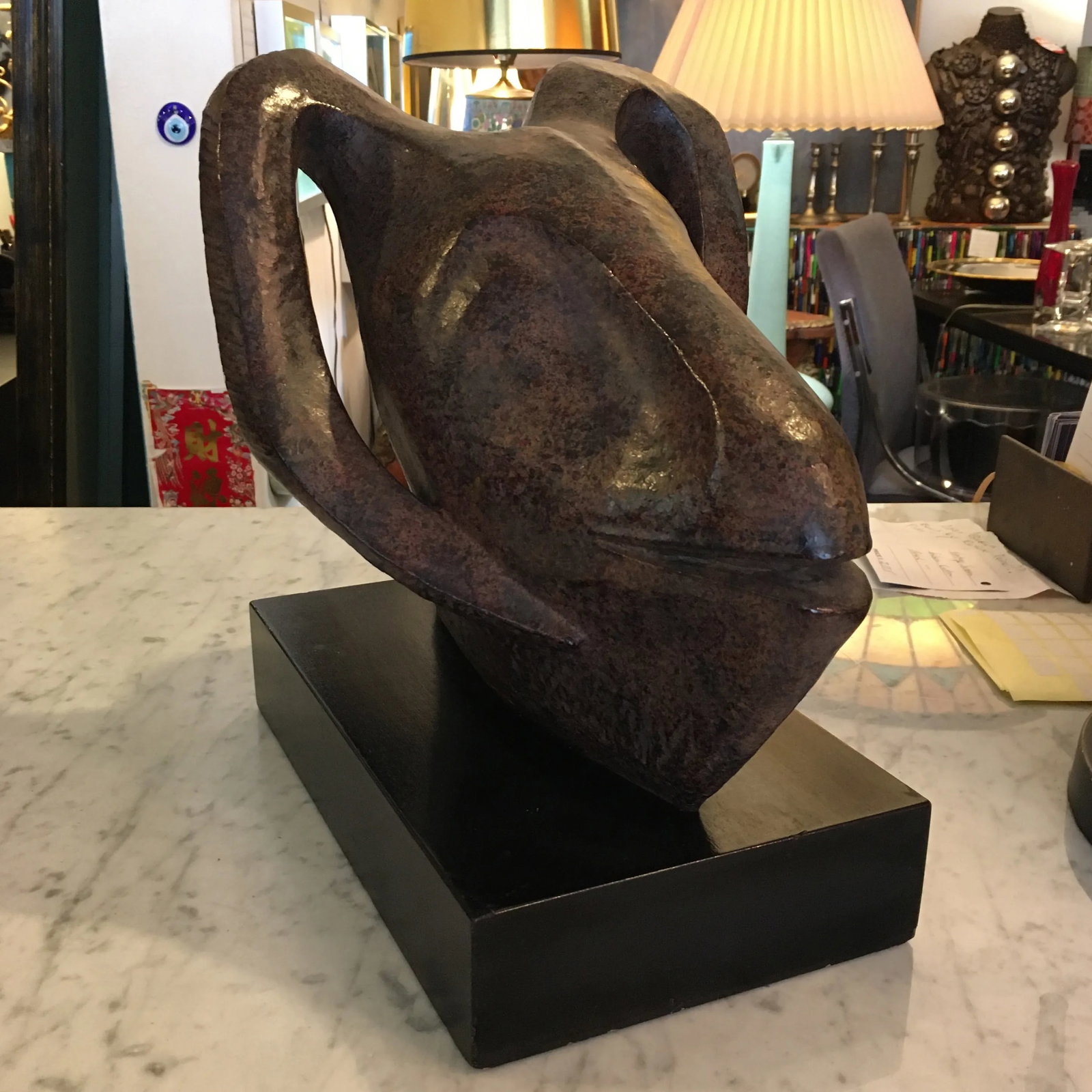Textured Metal Ram Head Sculpture - 3