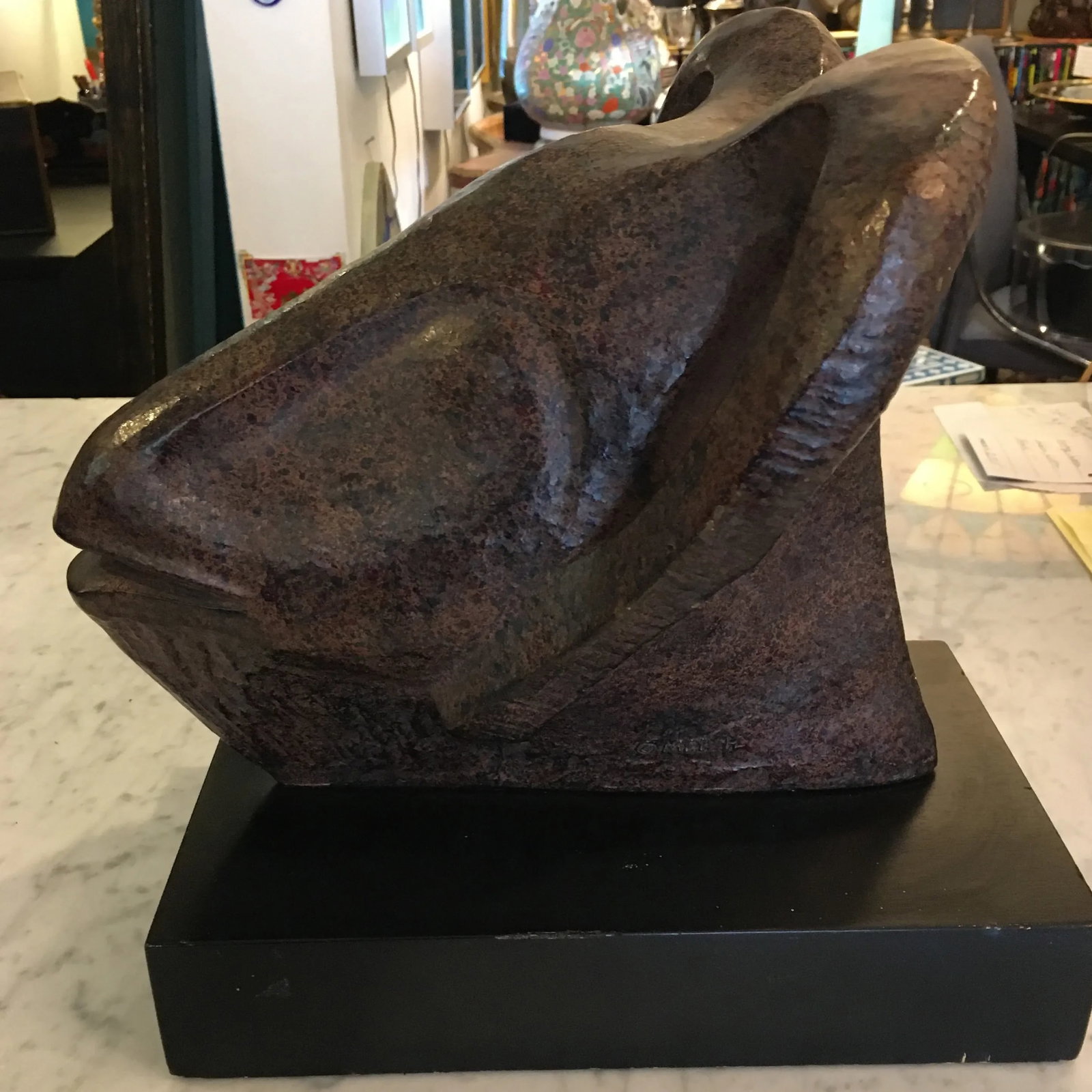 Textured Metal Ram Head Sculpture - 7