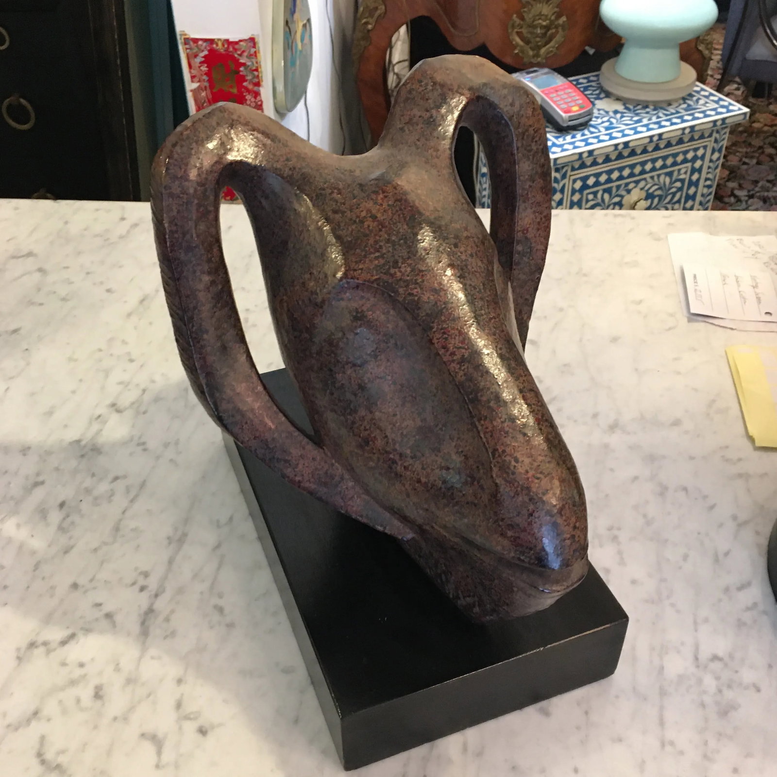 Textured Metal Ram Head Sculpture - 9