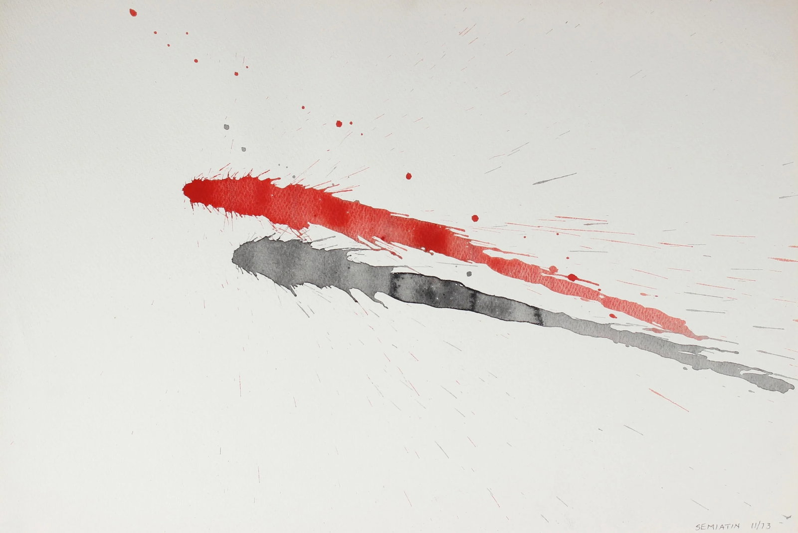 Abstract Paint Splatters in Red & Black, Watercolor on Paper, 1973 - 3