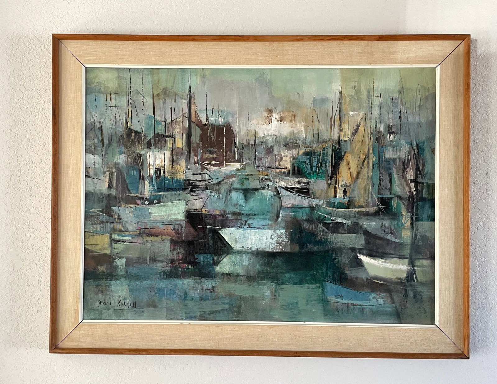 MCM Seascape 1960s Jean Kalisch Abstract Painting Oil on Board Harbor Scene - 2