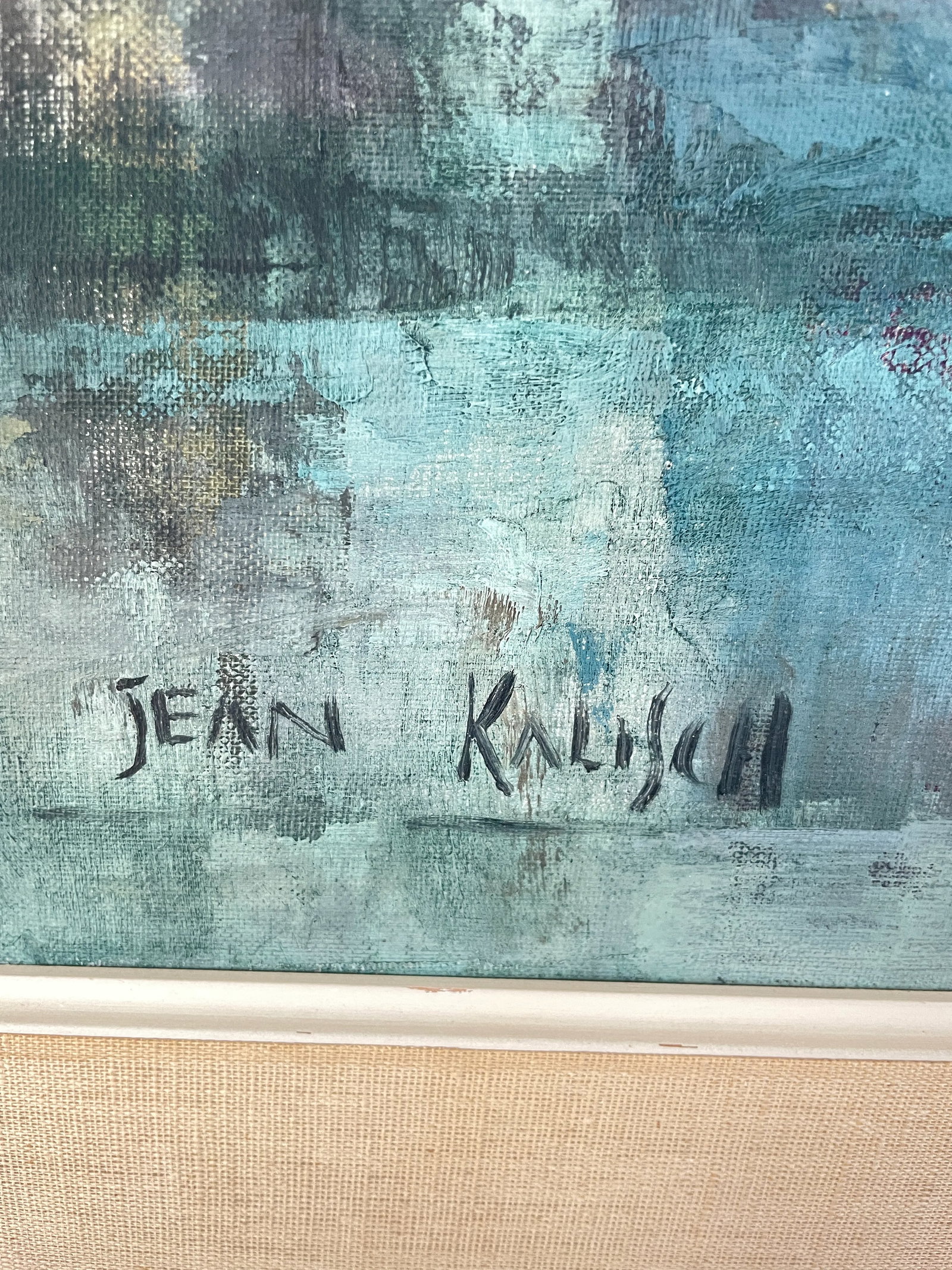 MCM Seascape 1960s Jean Kalisch Abstract Painting Oil on Board Harbor Scene - 4