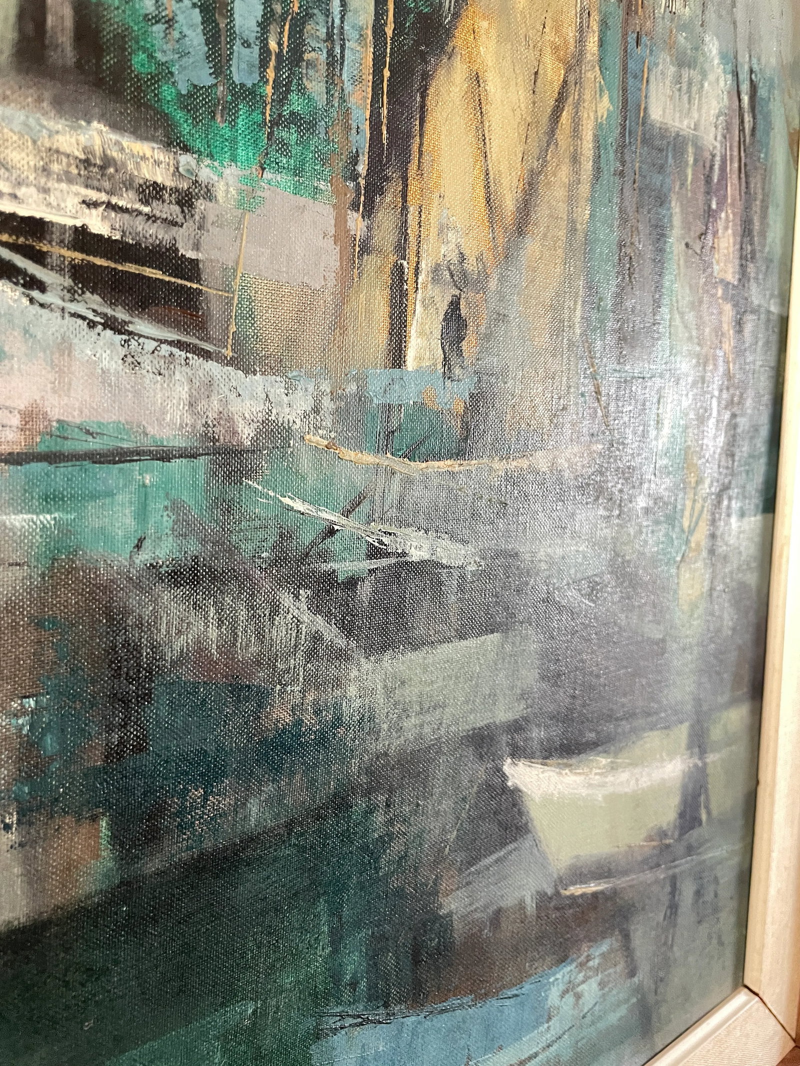 MCM Seascape 1960s Jean Kalisch Abstract Painting Oil on Board Harbor Scene - 6