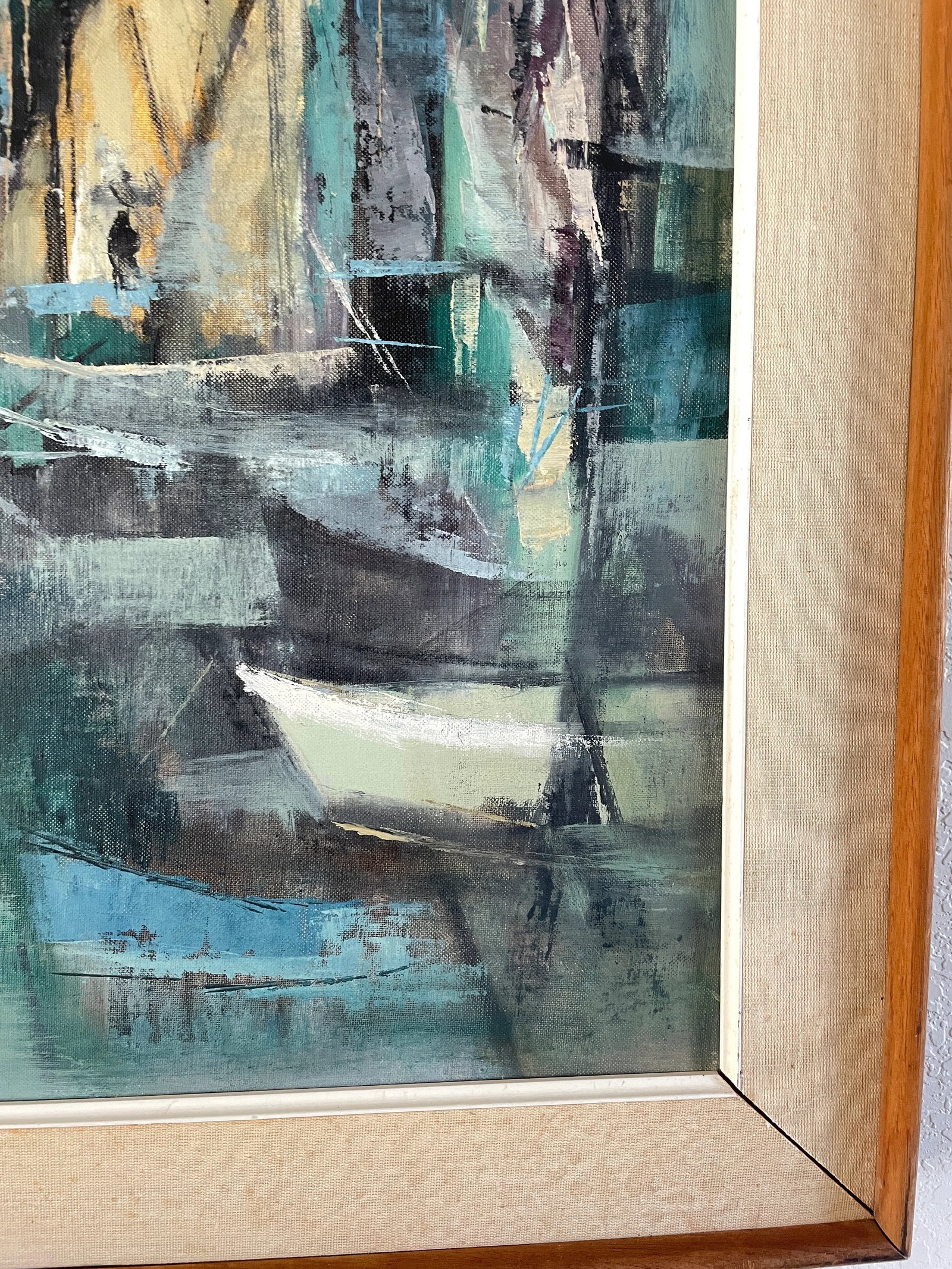 MCM Seascape 1960s Jean Kalisch Abstract Painting Oil on Board Harbor Scene - 8