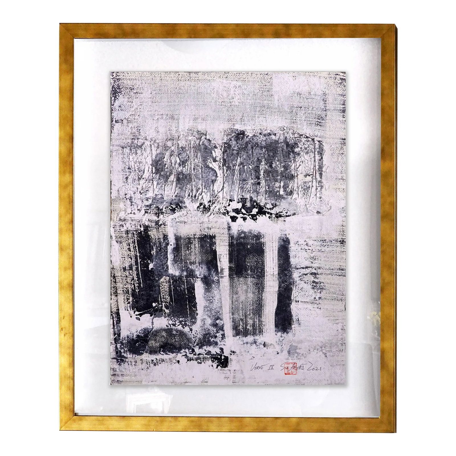 Verve. IV Framed Abstract Black & White Mixed Media: Verve. IV Framed Abstract Black & White Mixed Media This lively original mixed media on hand cut heavy parchment brings a pop of life to any room. it is 9X12"heavyweight parchment comes float mount