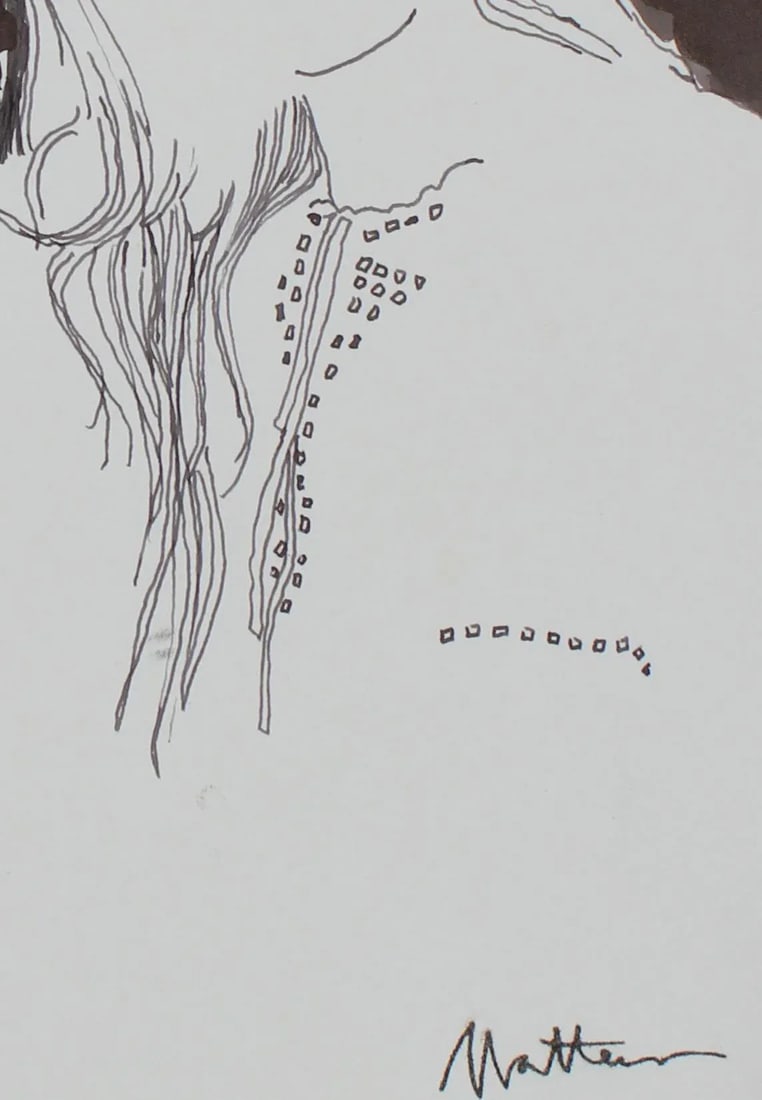 Monochromatic Portrait of a Woman in Ink, Late 20th - 2