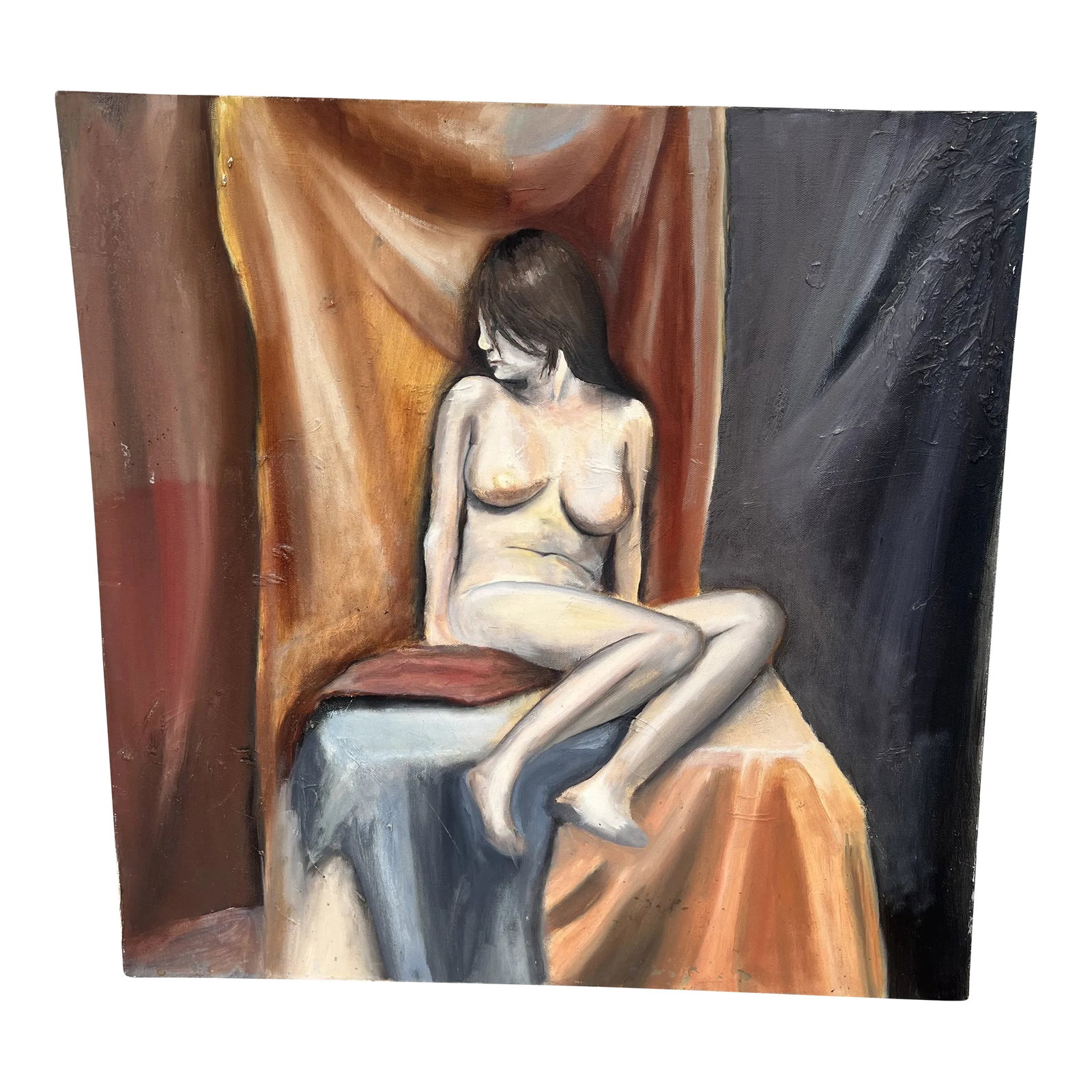 Late 20th Century Expressionist Nude Portrait Oil Painting Study: A fantastic vintage 20th century nude portrait study. HOUSE ALIVE VINTAGE NEWS: * We are renovating our showroom and will be open after the new year M-F!!! * All older inventory (2 years or more) has