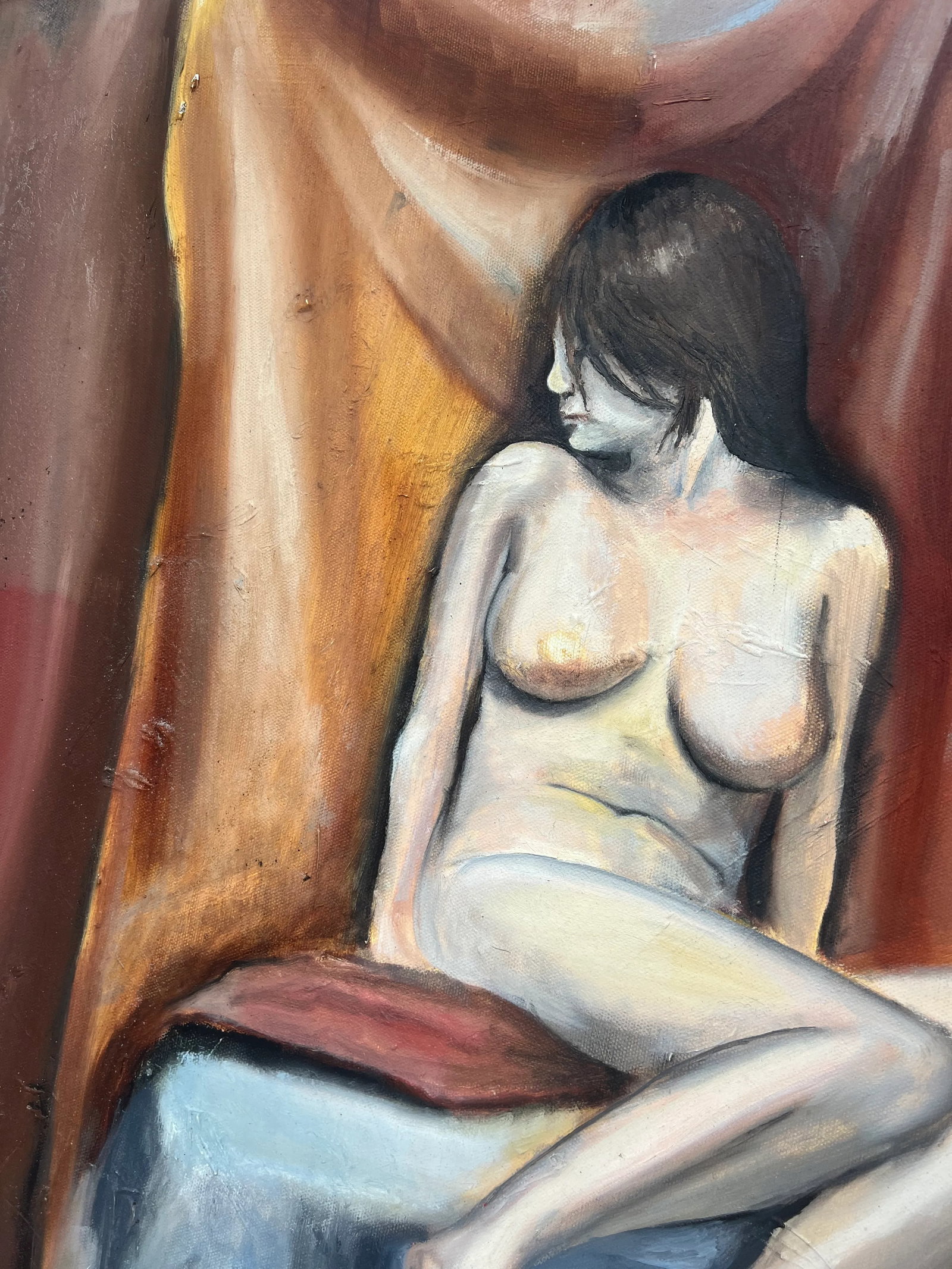 Late 20th Century Expressionist Nude Portrait Oil Painting Study - 7