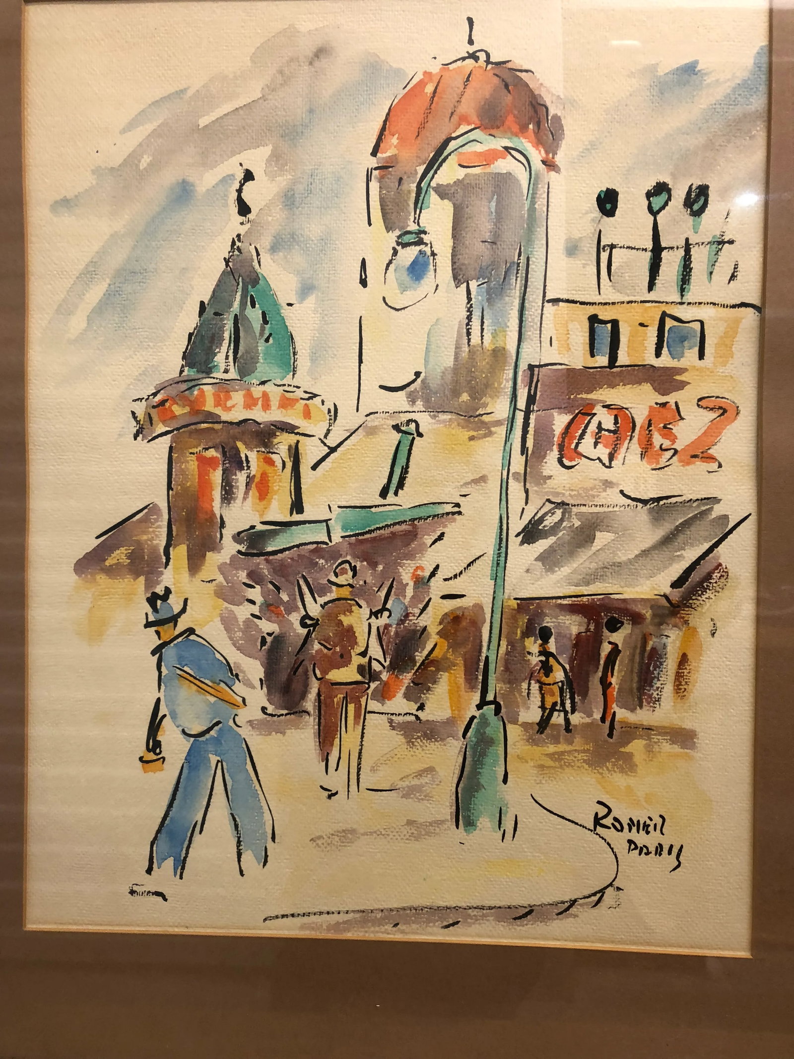 Vintage "Paris Street Scene" Watercolor Painting by Fred Roner - 2
