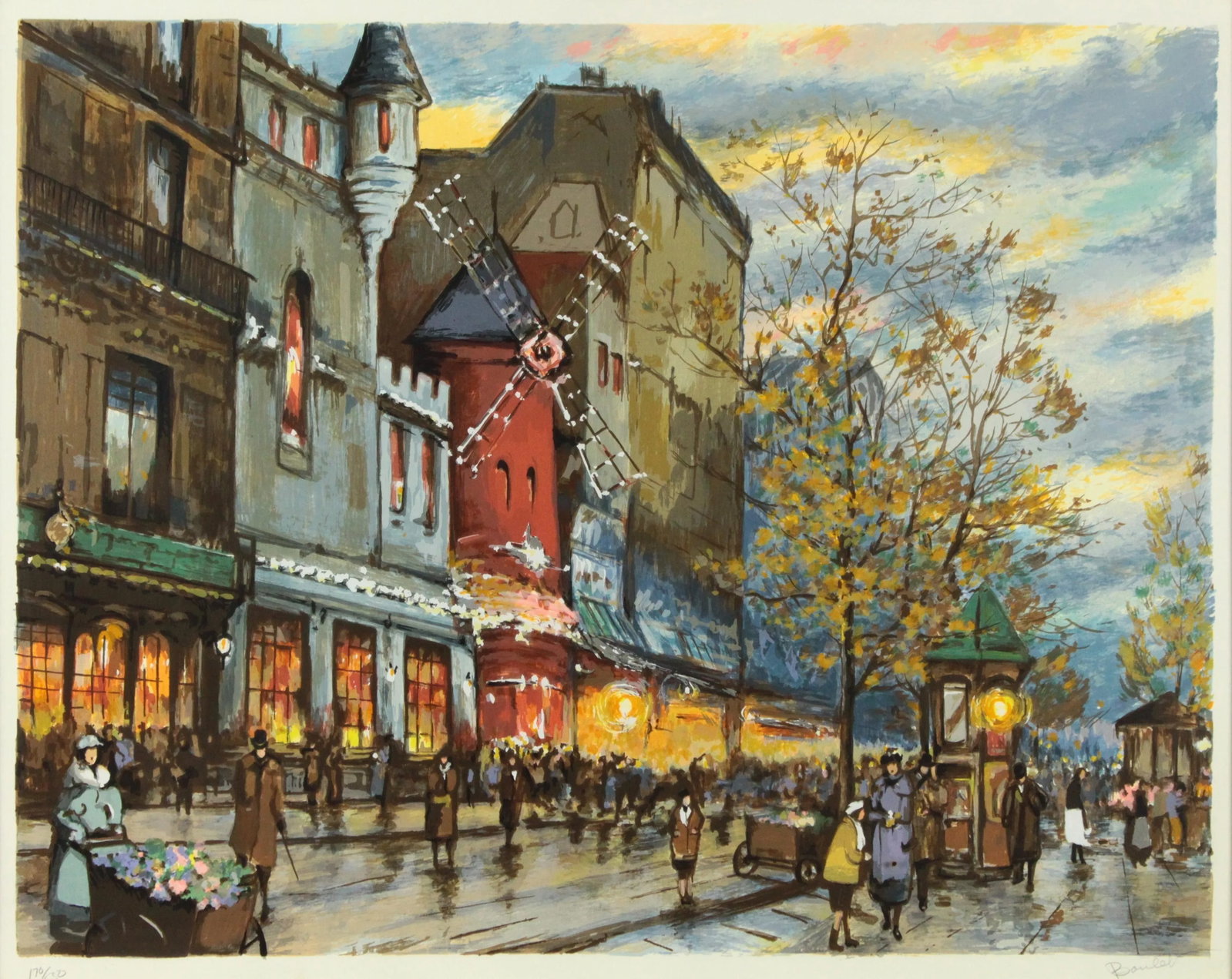 Mid 20th Century Antoine Boulet French Silkscreen "Autumn in Paris, Moulin Rouge" - 2