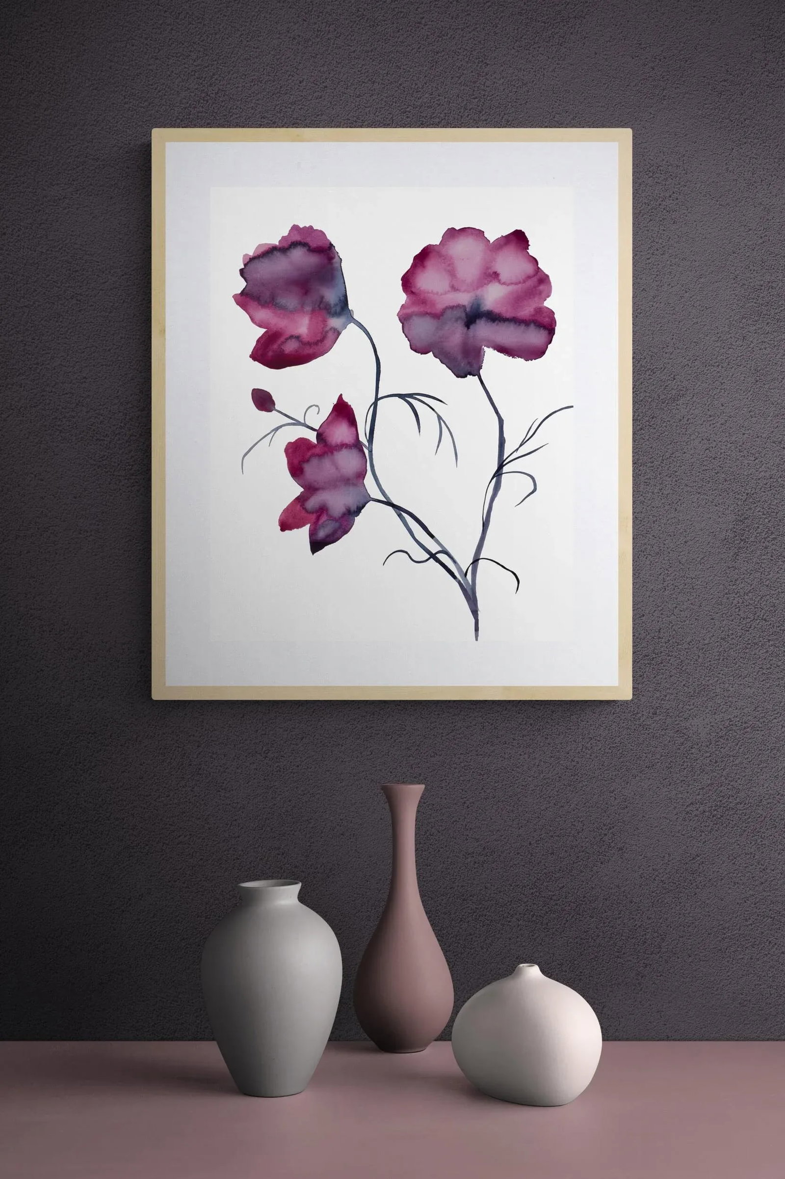 "Cosmo No. 10" Contemporary Original Botanical Flowers Watercolor Painting by Elizabeth Becker - 2