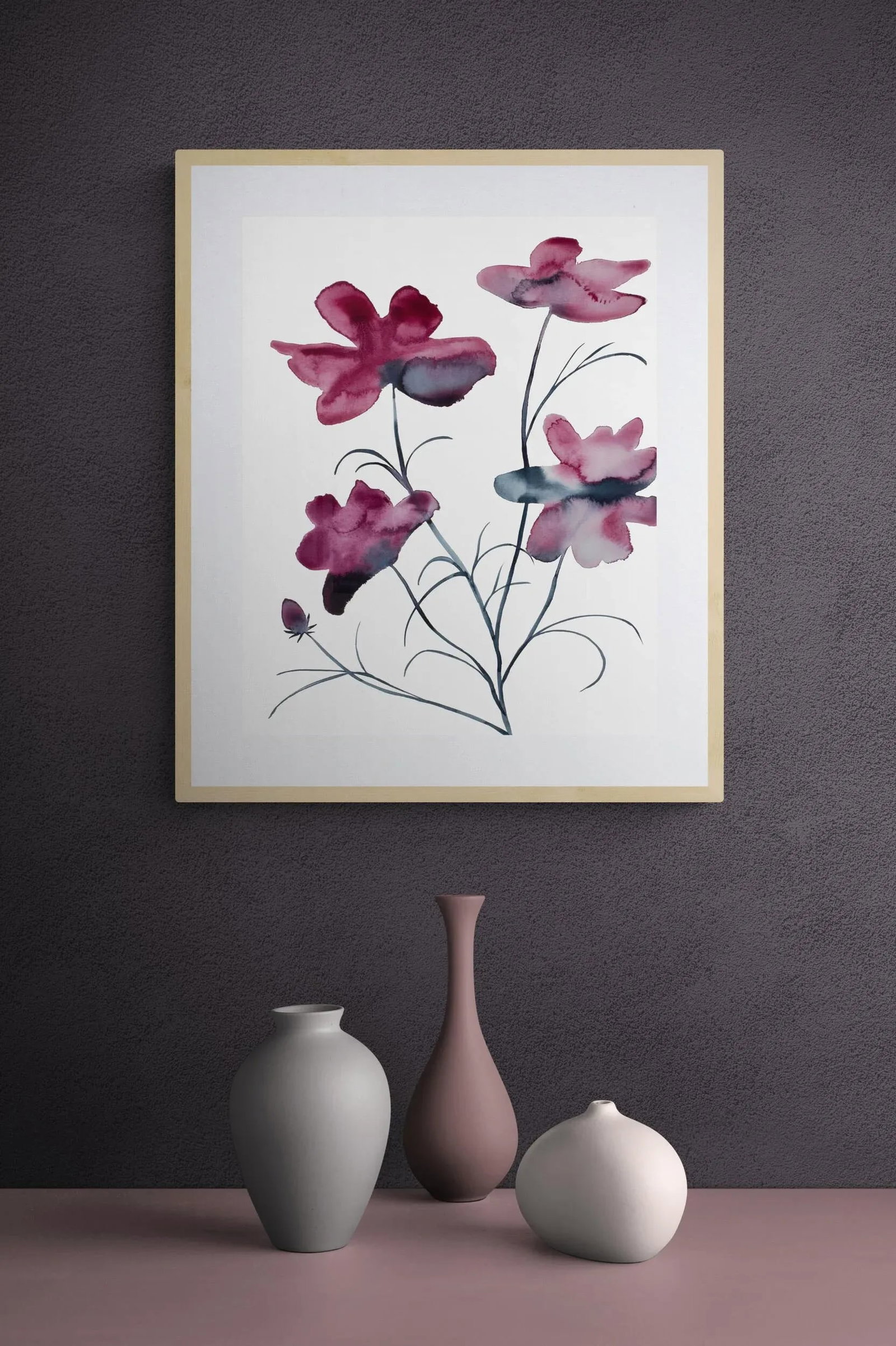 "Cosmo No. 9" Contemporary Original Botanical Flowers Watercolor Painting by Elizabeth Becker - 2