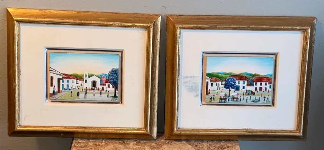 Vintage Miniature Mexican Themed Paintings Signed, Framed - a Pair - 10