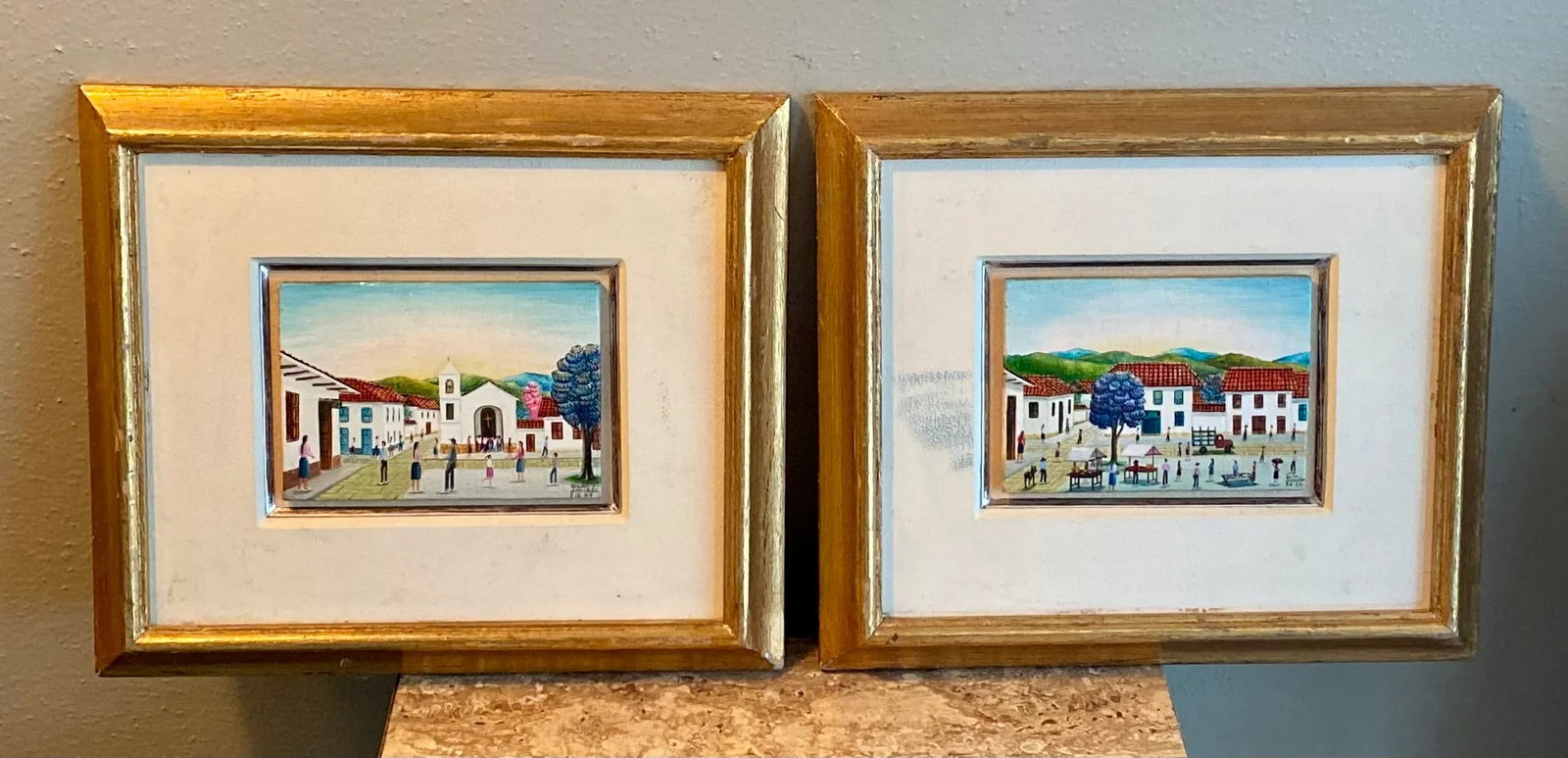Vintage Miniature Mexican Themed Paintings Signed, Framed - a Pair - 12