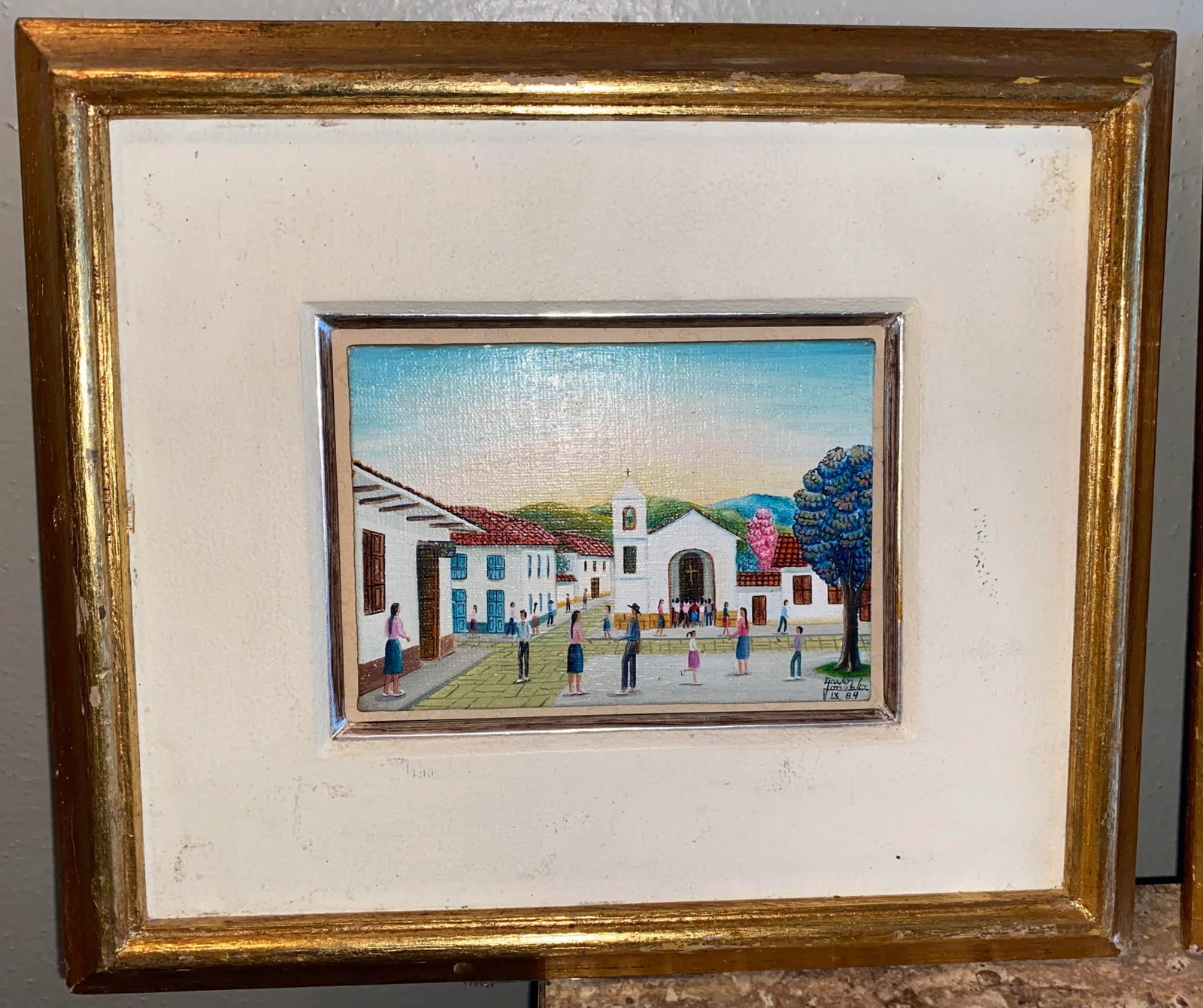 Vintage Miniature Mexican Themed Paintings Signed, Framed - a Pair - 2