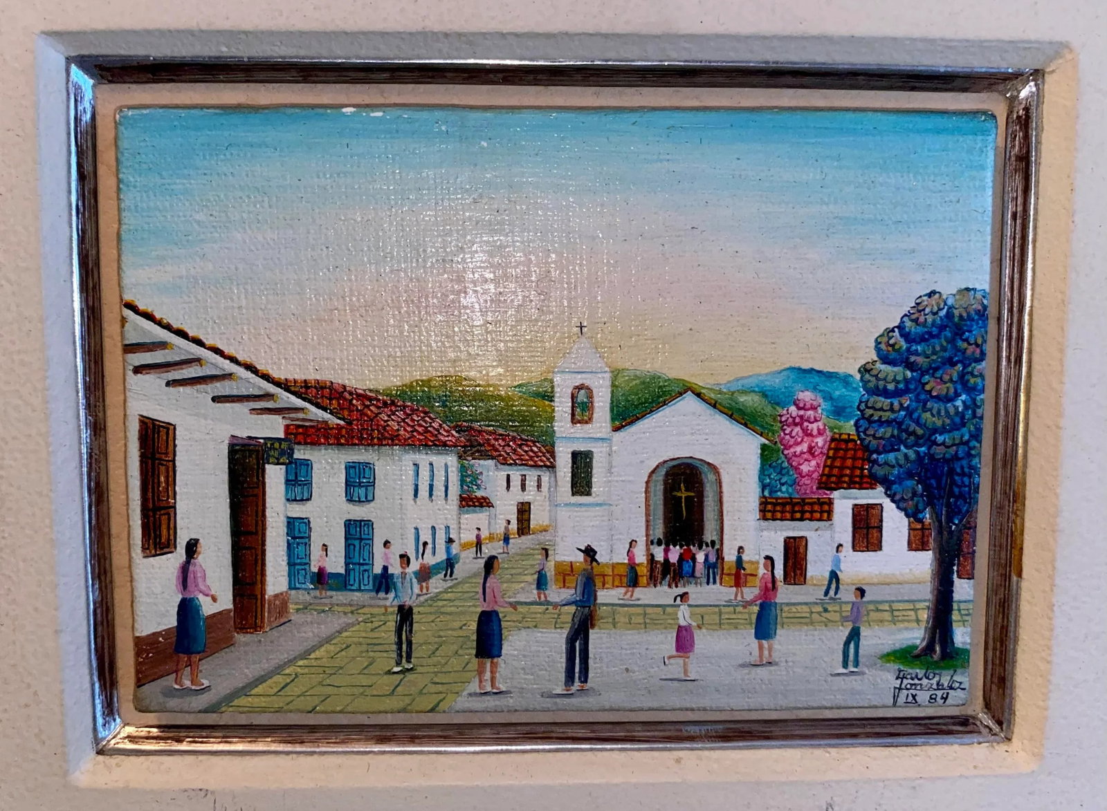 Vintage Miniature Mexican Themed Paintings Signed, Framed - a Pair - 4