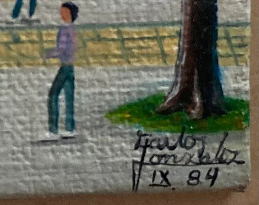 Vintage Miniature Mexican Themed Paintings Signed, Framed - a Pair - 8