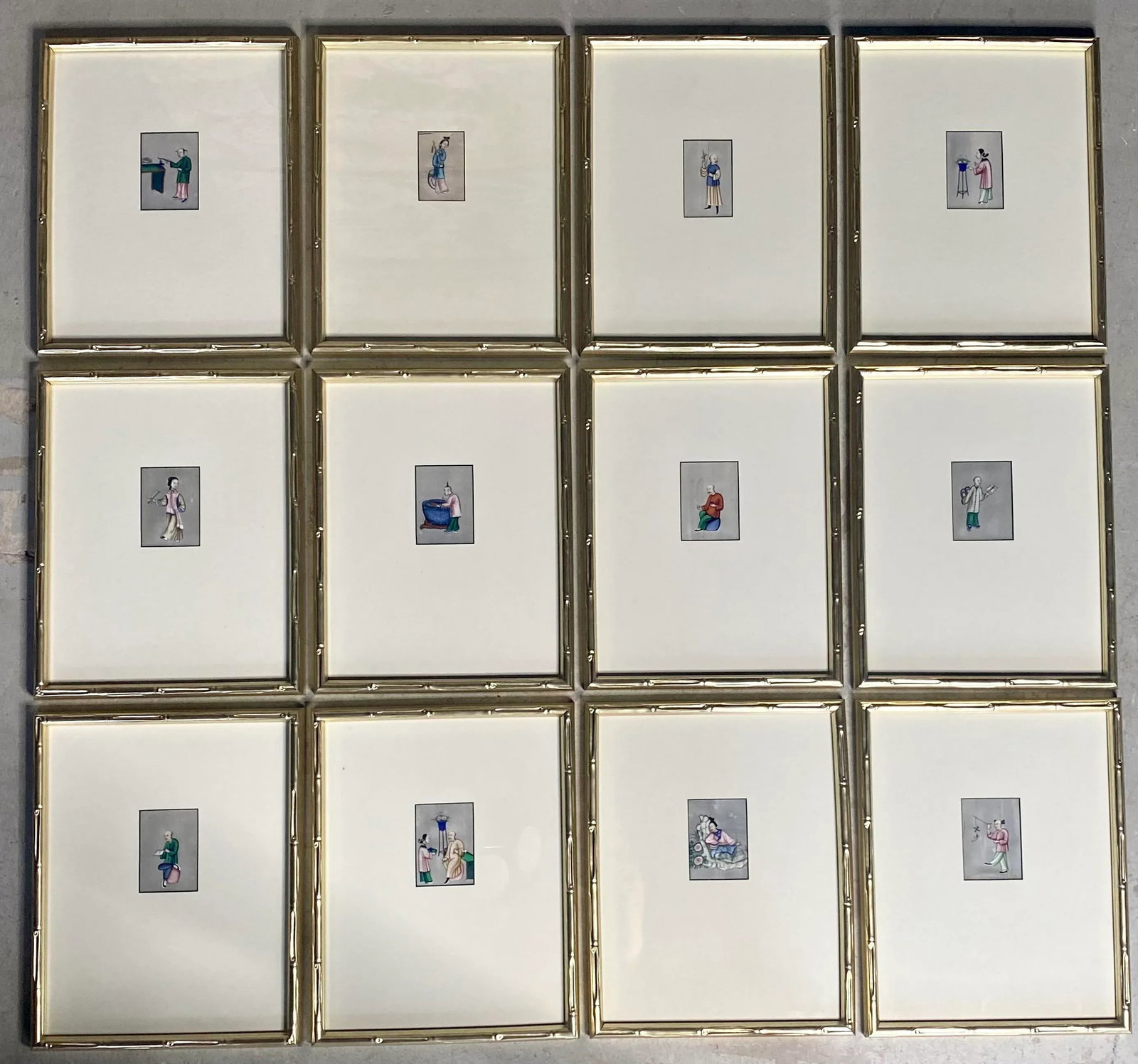 Series of Twelve Antique Chinese Export Framed Pith Paintings - 12