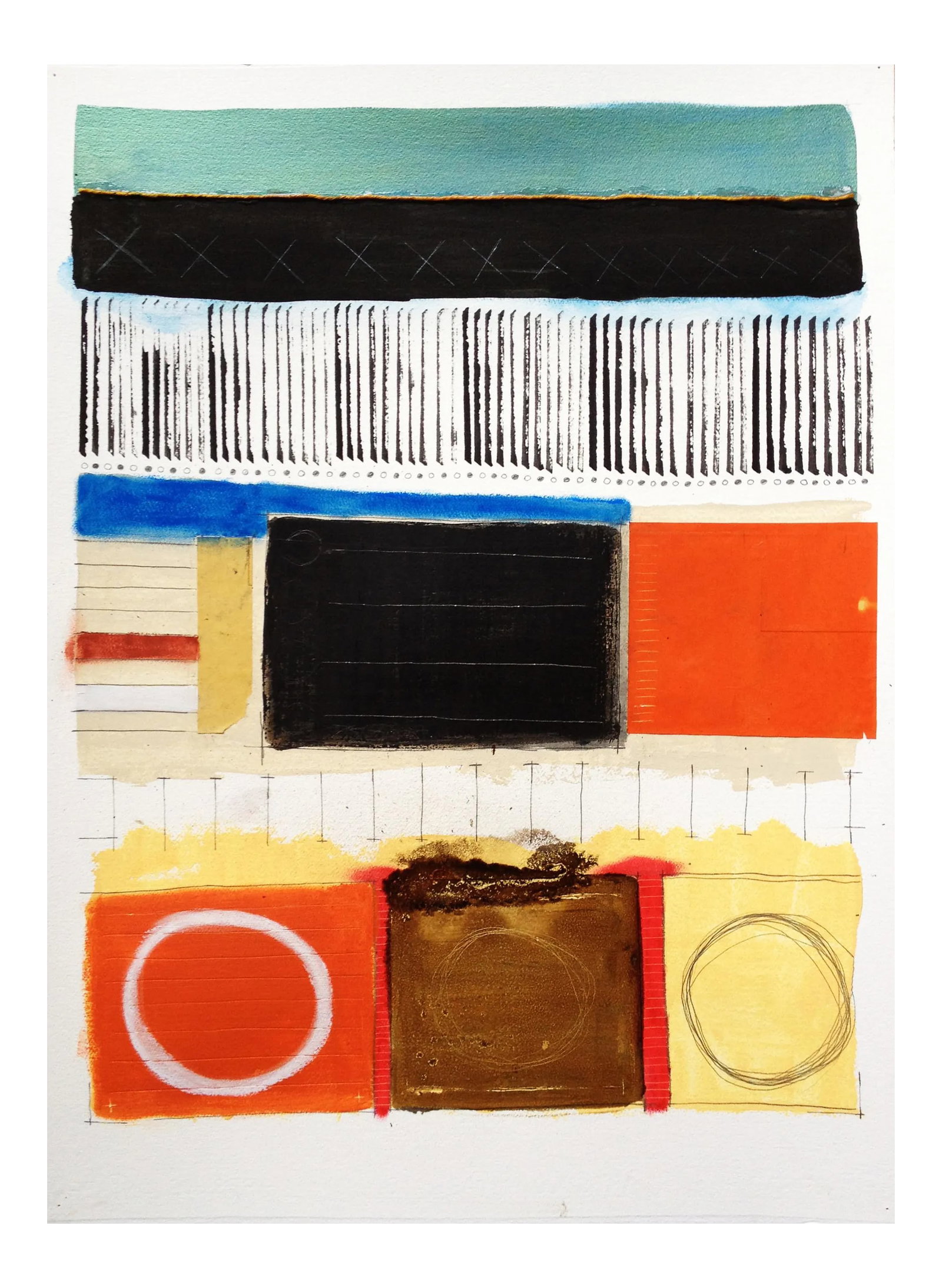 Continuum No. 12 Mixed Media: No. 12 of my 2013 series titled, Continuum. This piece is mixed media (India ink, acrylic, latex, collage, oil stain, graphite, and oil pastel) on heavyweight watercolor paper. This painting has not