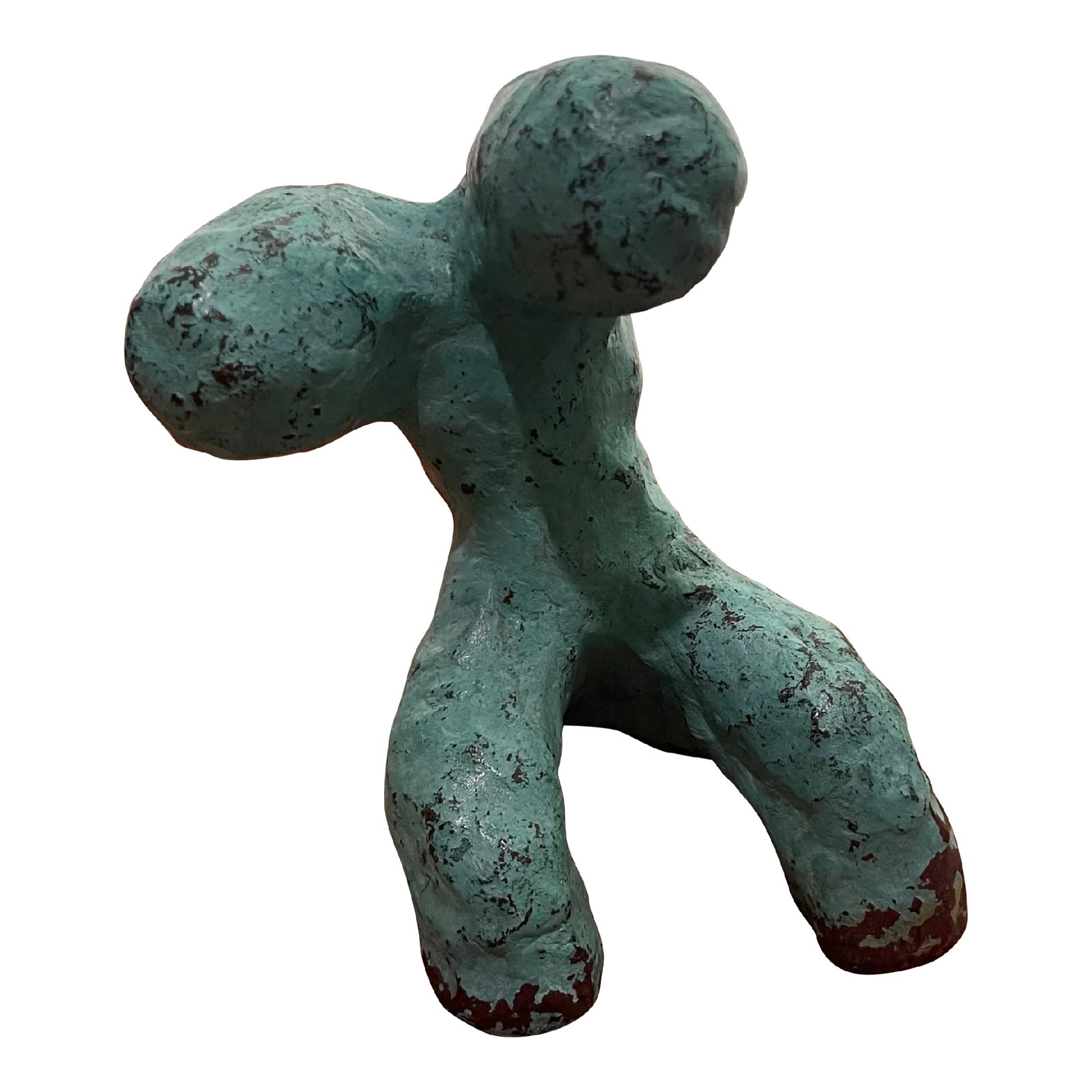 1990s Bronze Figure by Morgan Garwood: This exquisite abstract bronze figurative sculpture boasts a captivating textured patina in shades of aqua blue and black, adding depth and dimension to its allure. Measuring 4.5 inches in width and 6