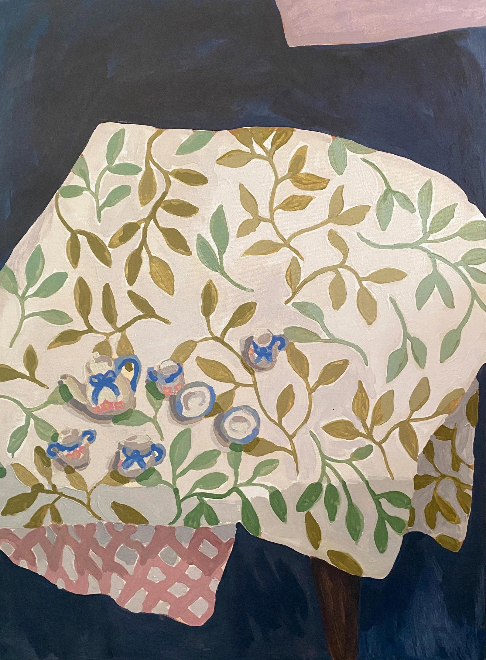 Tiny Tea Expressionist Still Life Oil Painting by Molly Mansfield: Molly Mansfield is a self taught oil painter based in Austin, Texas. Driven by her love of the medium and obsession with color and pattern, she has evolved a style characterized by her unique