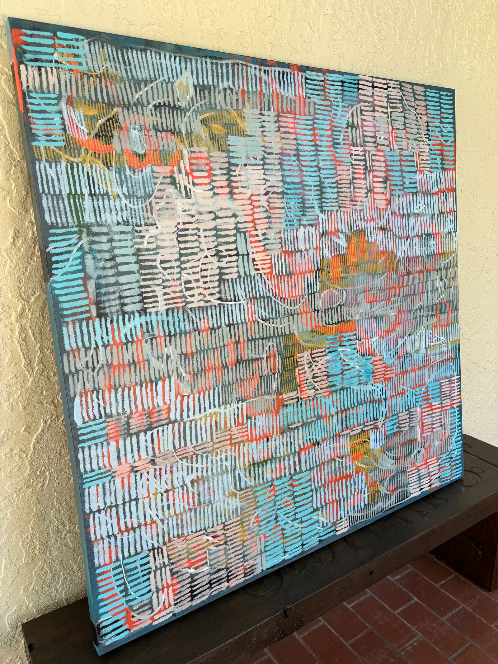 "Woven Signals" Original Acrylic Painting, Contemporary Geometric Abstraction by Linda McDonough - 3