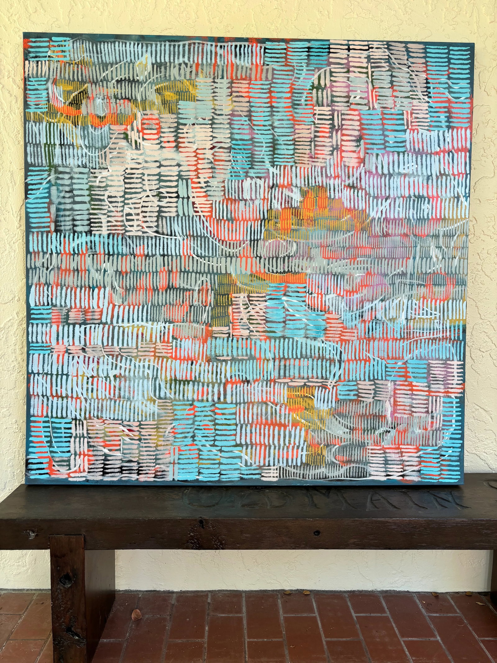 "Woven Signals" Original Acrylic Painting, Contemporary Geometric Abstraction by Linda McDonough - 4