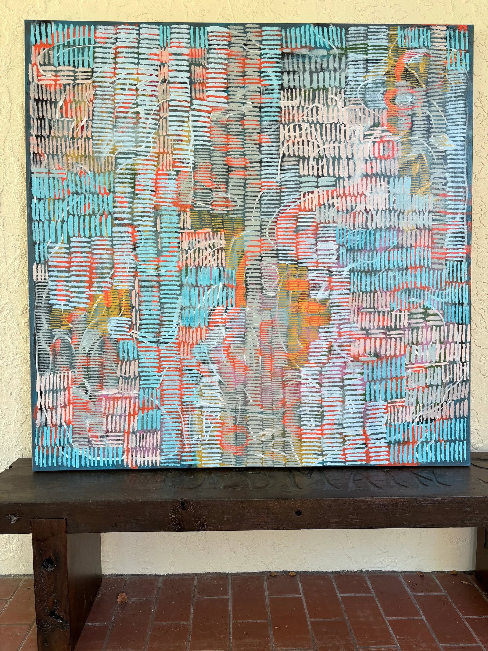 "Woven Signals" Original Acrylic Painting, Contemporary Geometric Abstraction by Linda McDonough - 5