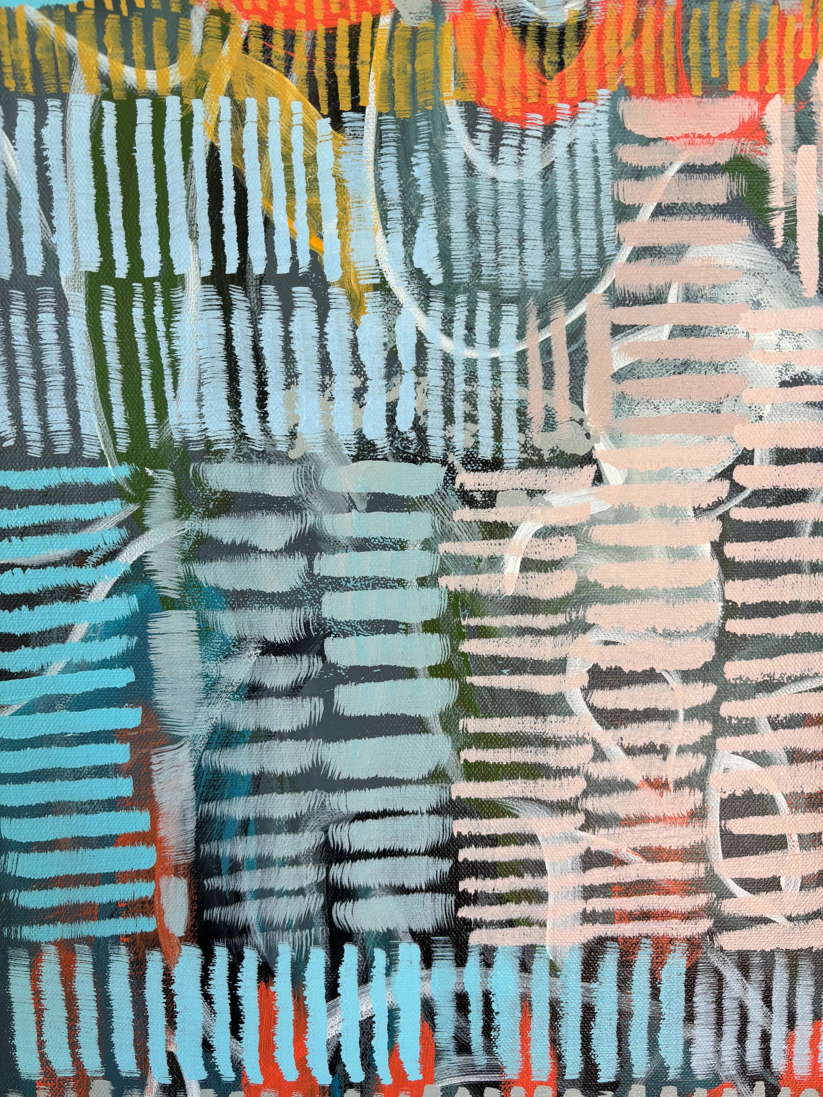 "Woven Signals" Original Acrylic Painting, Contemporary Geometric Abstraction by Linda McDonough - 6