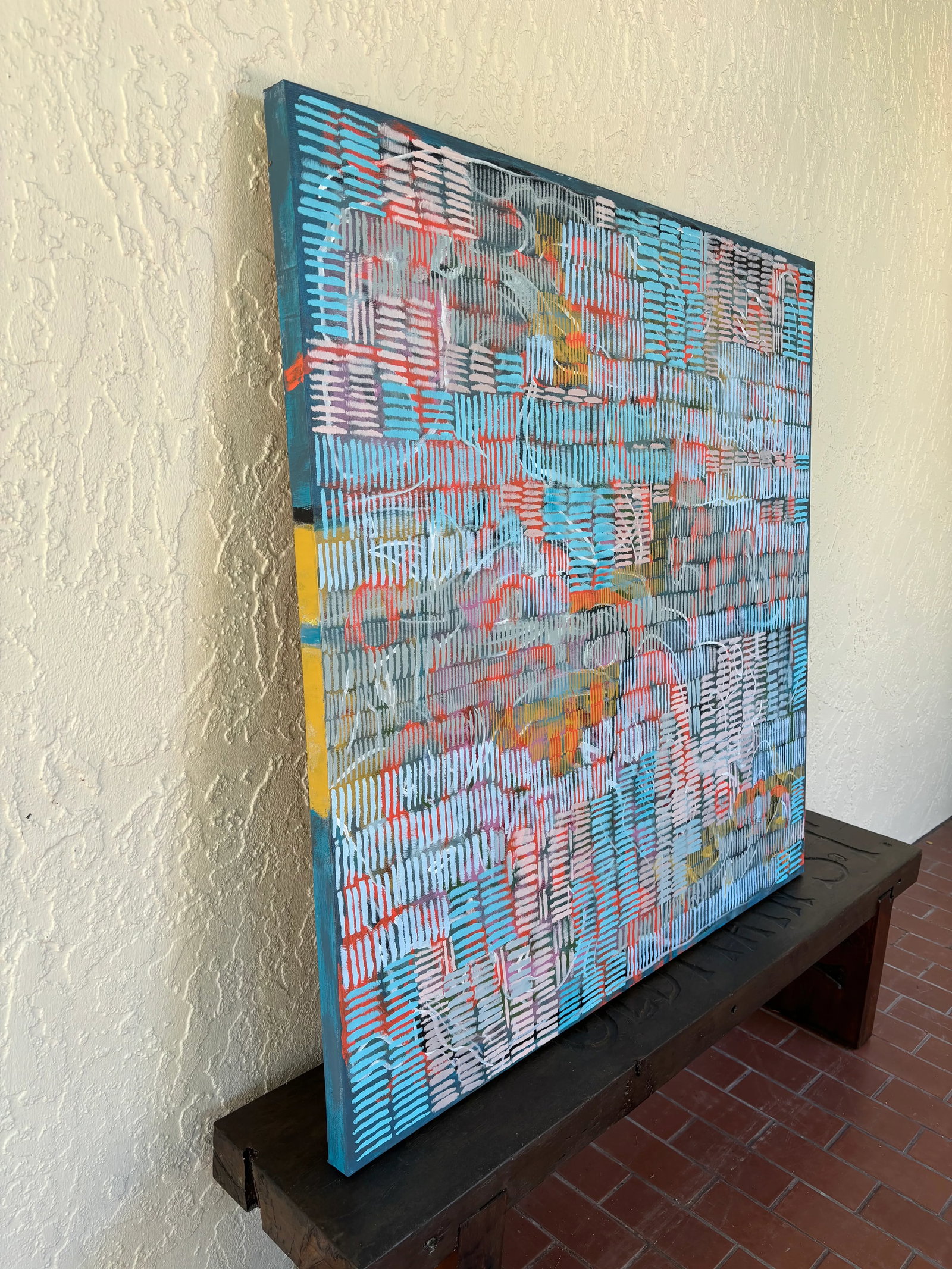 "Woven Signals" Original Acrylic Painting, Contemporary Geometric Abstraction by Linda McDonough - 7