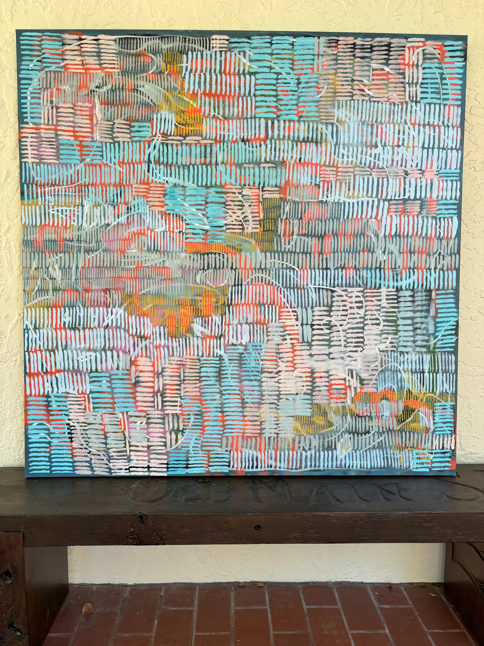 "Woven Signals" Original Acrylic Painting, Contemporary Geometric Abstraction by Linda McDonough - 8