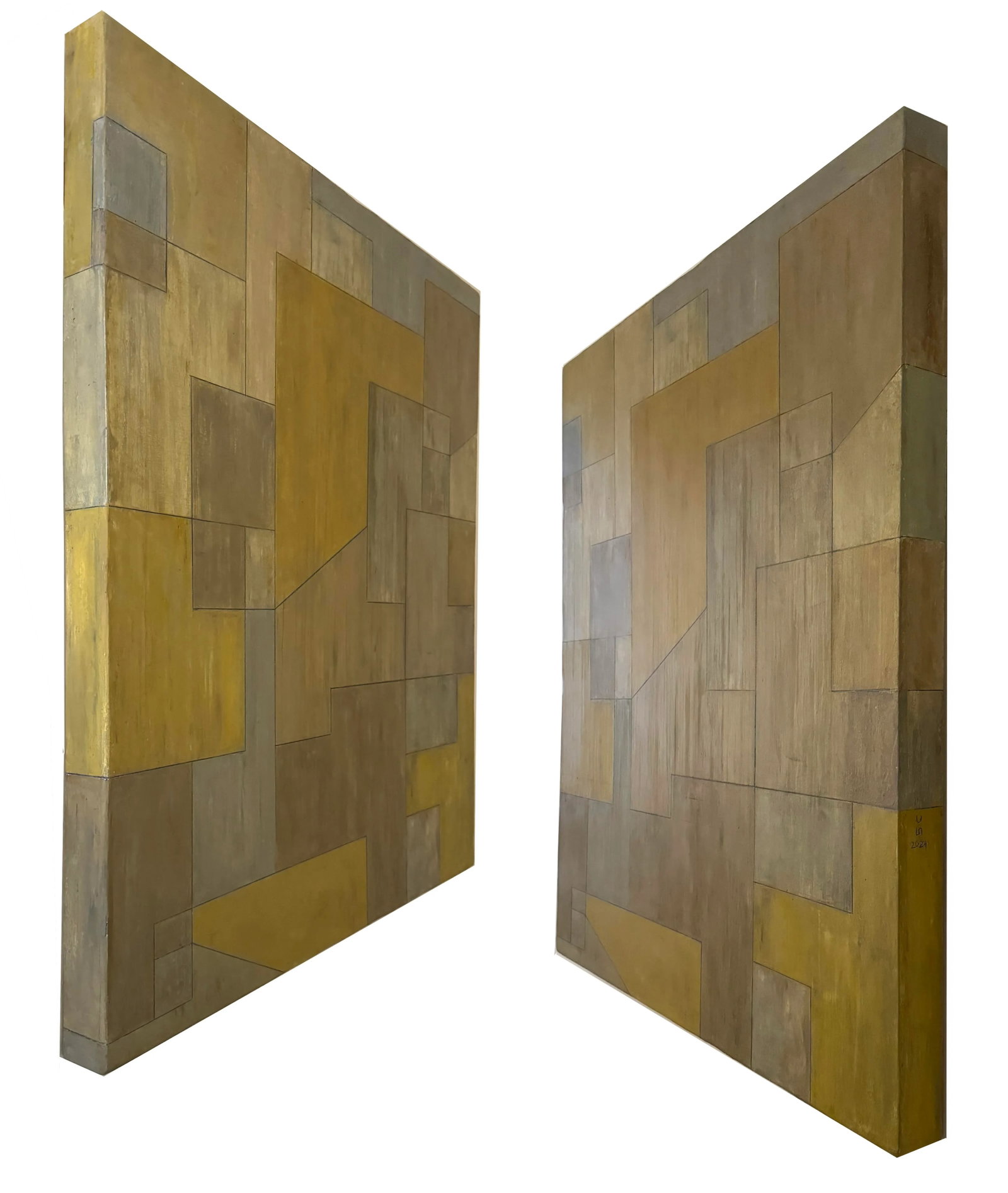Contemporary Geometric Oil and Cold Wax Painting Earth Tones by Stephen Cimini - 2