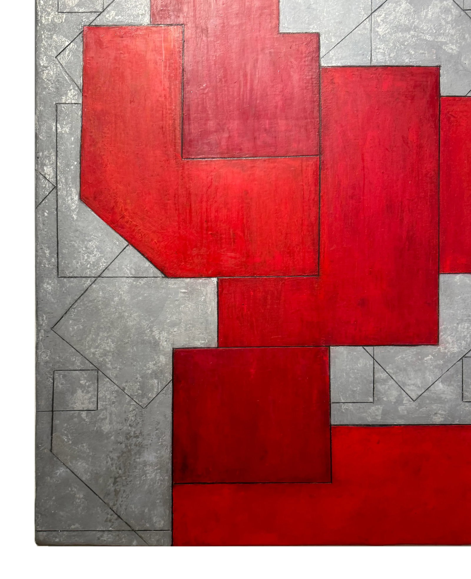 Contemporary Large Vertical Geometric Abstract Red Silver Leaf by Stephen Cimini - 4