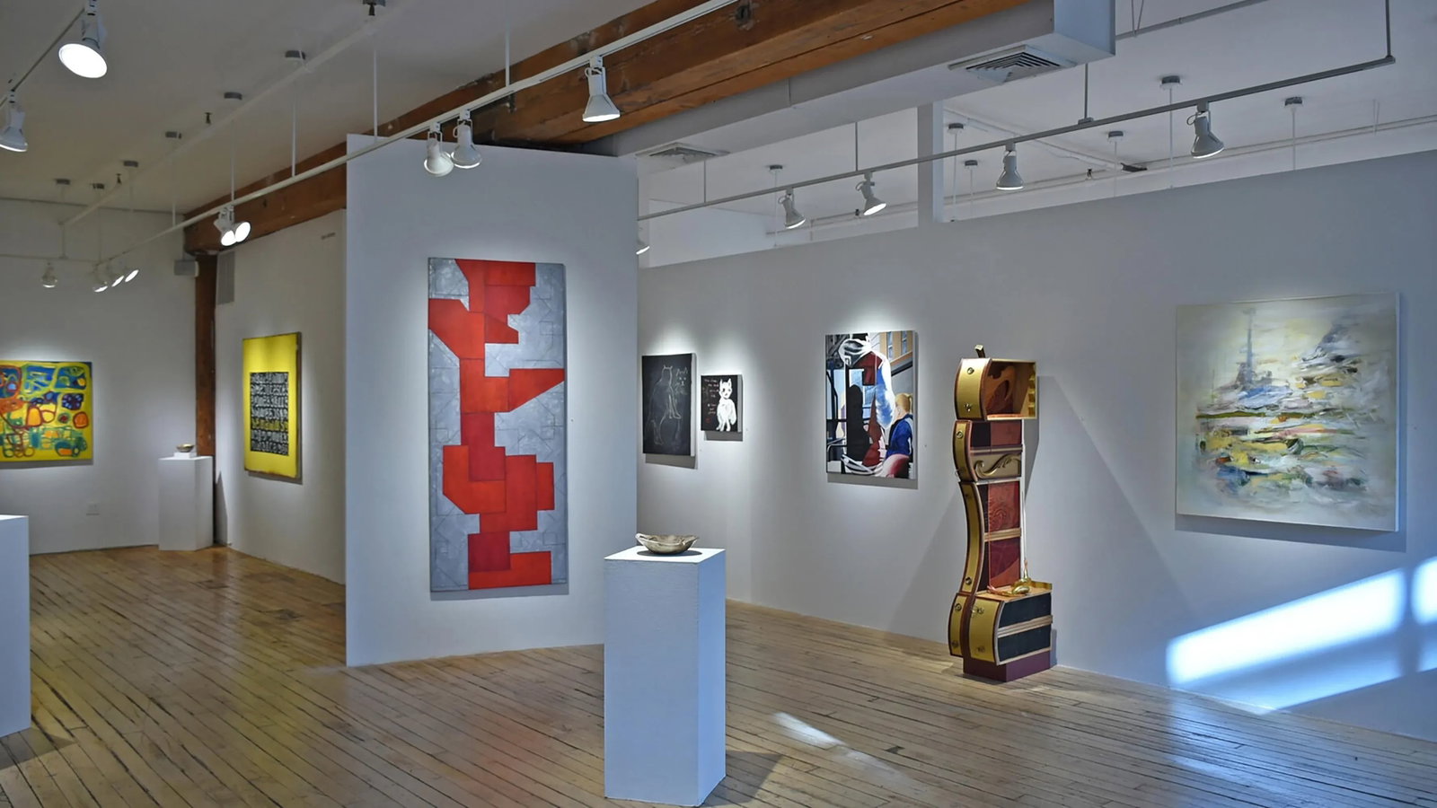 Contemporary Large Vertical Geometric Abstract Red Silver Leaf by Stephen Cimini - 7