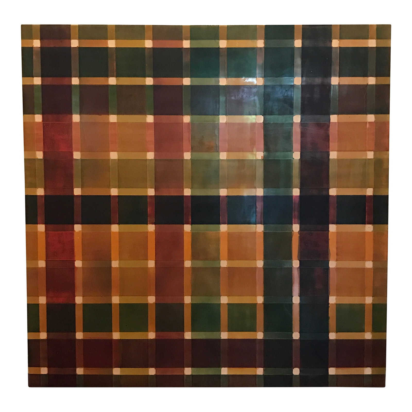 Circa 2000 Color Field Abstract Painting by Julie Scott: Color Field Painting - Circa 2000 Oil alkyd on muslin Green Orange.. The artist is interested in how digital technology structures our lives whether we are aware of it or not. The colors are intended