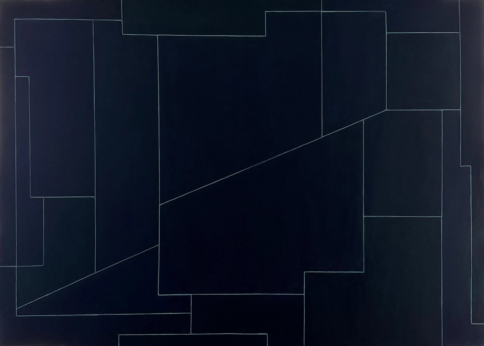 Contemporary Geometric Abstract Horizontal Oil Painting Deep Dark Colors by Stephen Cimini - 3
