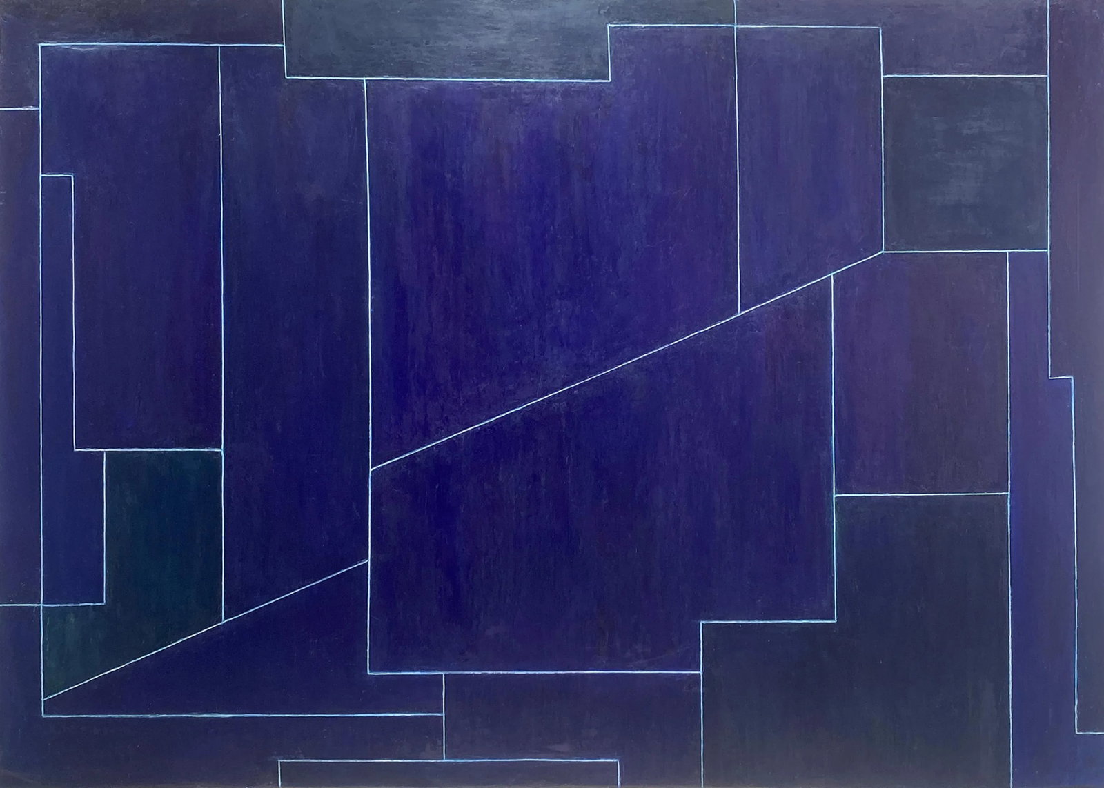Contemporary Geometric Abstract Horizontal Oil Painting Deep Dark Colors by Stephen Cimini - 4