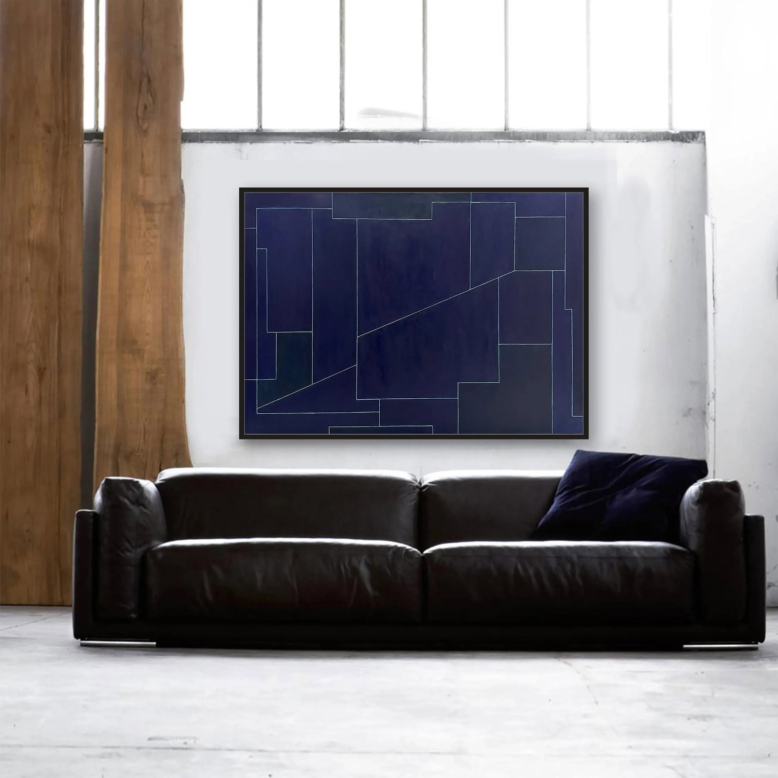 Contemporary Geometric Abstract Horizontal Oil Painting Deep Dark Colors by Stephen Cimini - 6