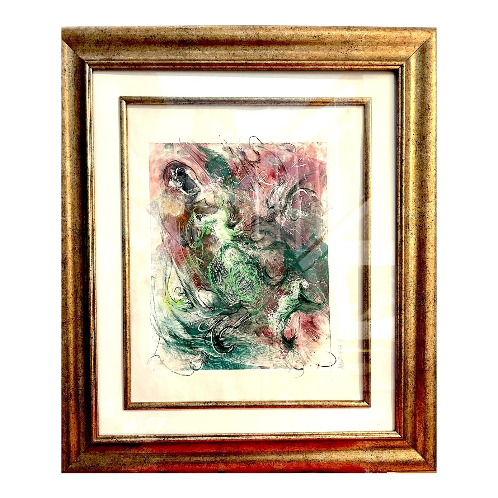 Contemporary Monoprint: Allegro: Original Monotype print on fine art paper inspired by musical genre Allegro. Monotypes are hand printed with inks and paint from a metal plate. Condition: Imperfections: No Imperfections Origin: