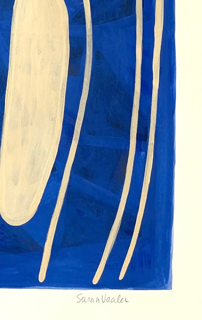 Sarah Vaaler Blue Painting With Modernist Shapes in Cream. - 4