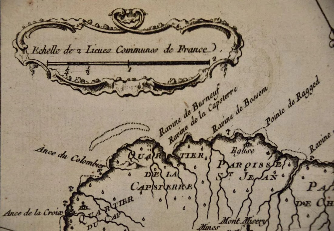 St. Christophe (St. Kitts): Bellin 18th Century Hand Colored Map, 1746 - 4