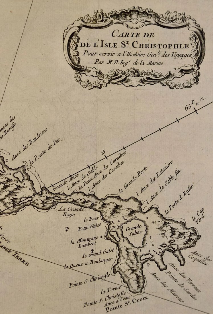 St. Christophe (St. Kitts): Bellin 18th Century Hand Colored Map, 1746 - 6