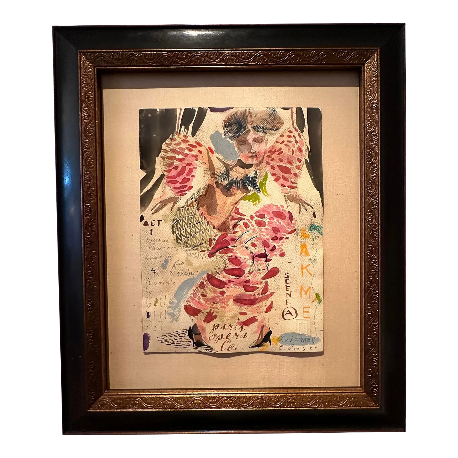"Moulin Rouge Petite I" Female Figurative Mixed-Media Painting on Paper (1 of 9)