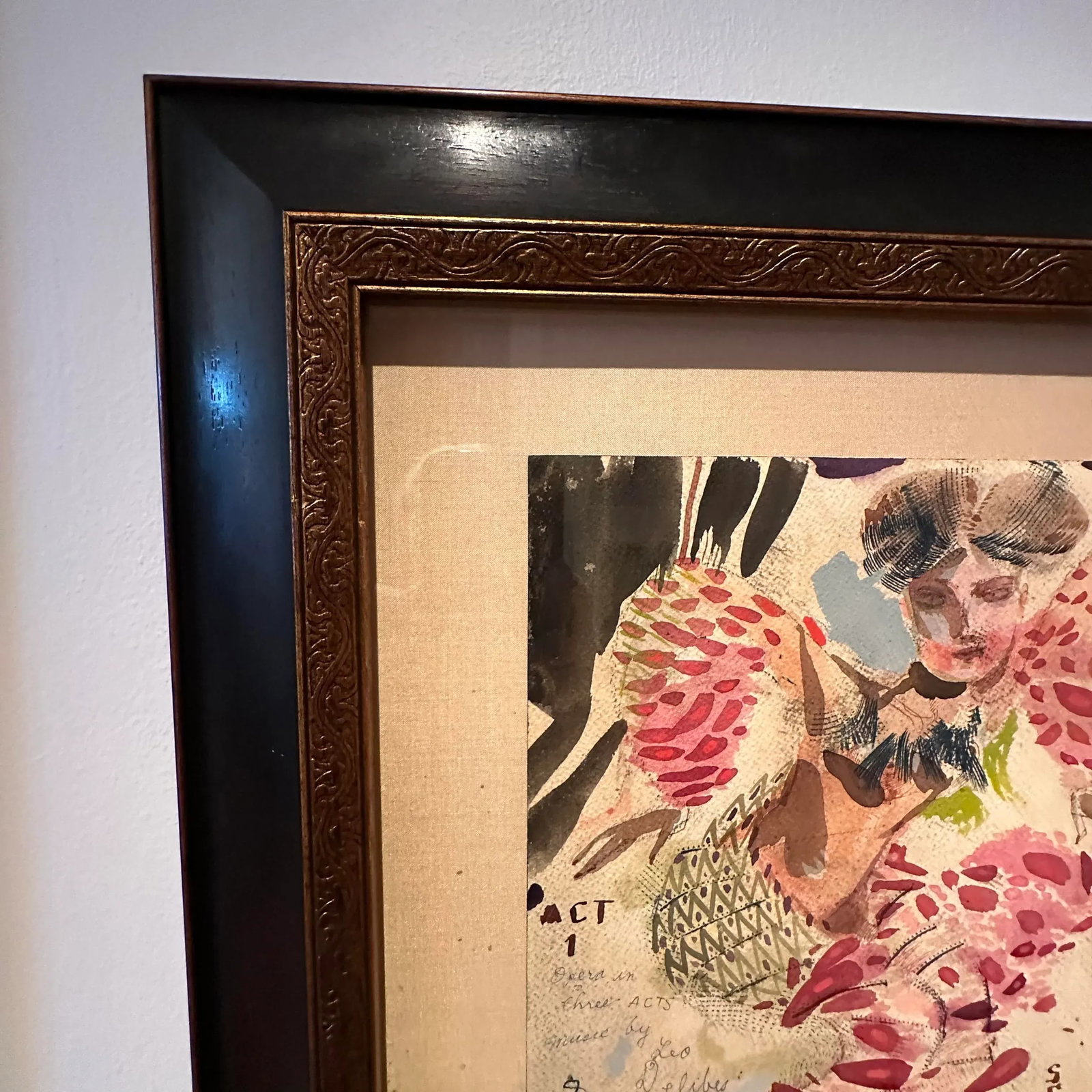 "Moulin Rouge Petite I" Female Figurative Mixed-Media Painting on Paper - 5