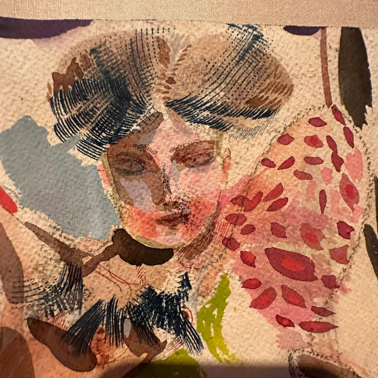 "Moulin Rouge Petite I" Female Figurative Mixed-Media Painting on Paper - 6