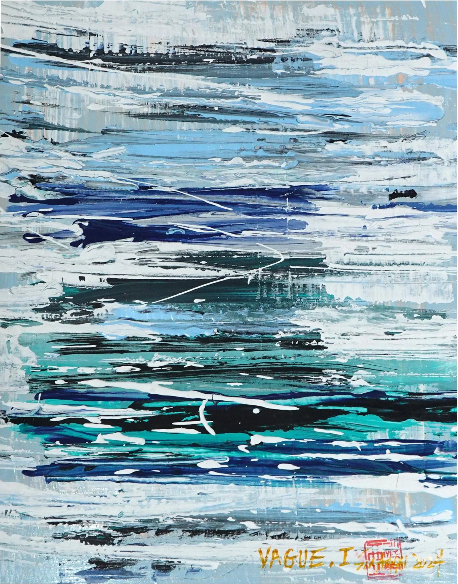 Vague. I Abstract Blue Framed Painting - 2